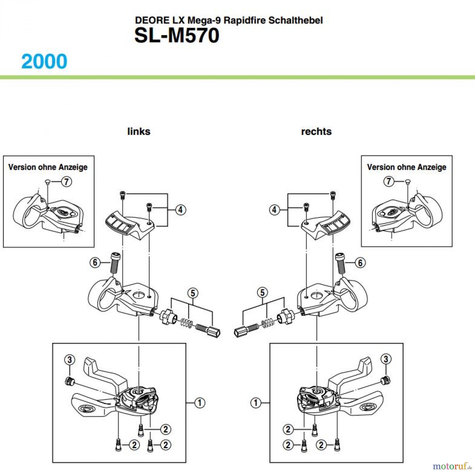  Shimano SL Shift Lever - Schalthebel SL-M570 DEORE LX Mega-9 Rapidfire Schalthebel