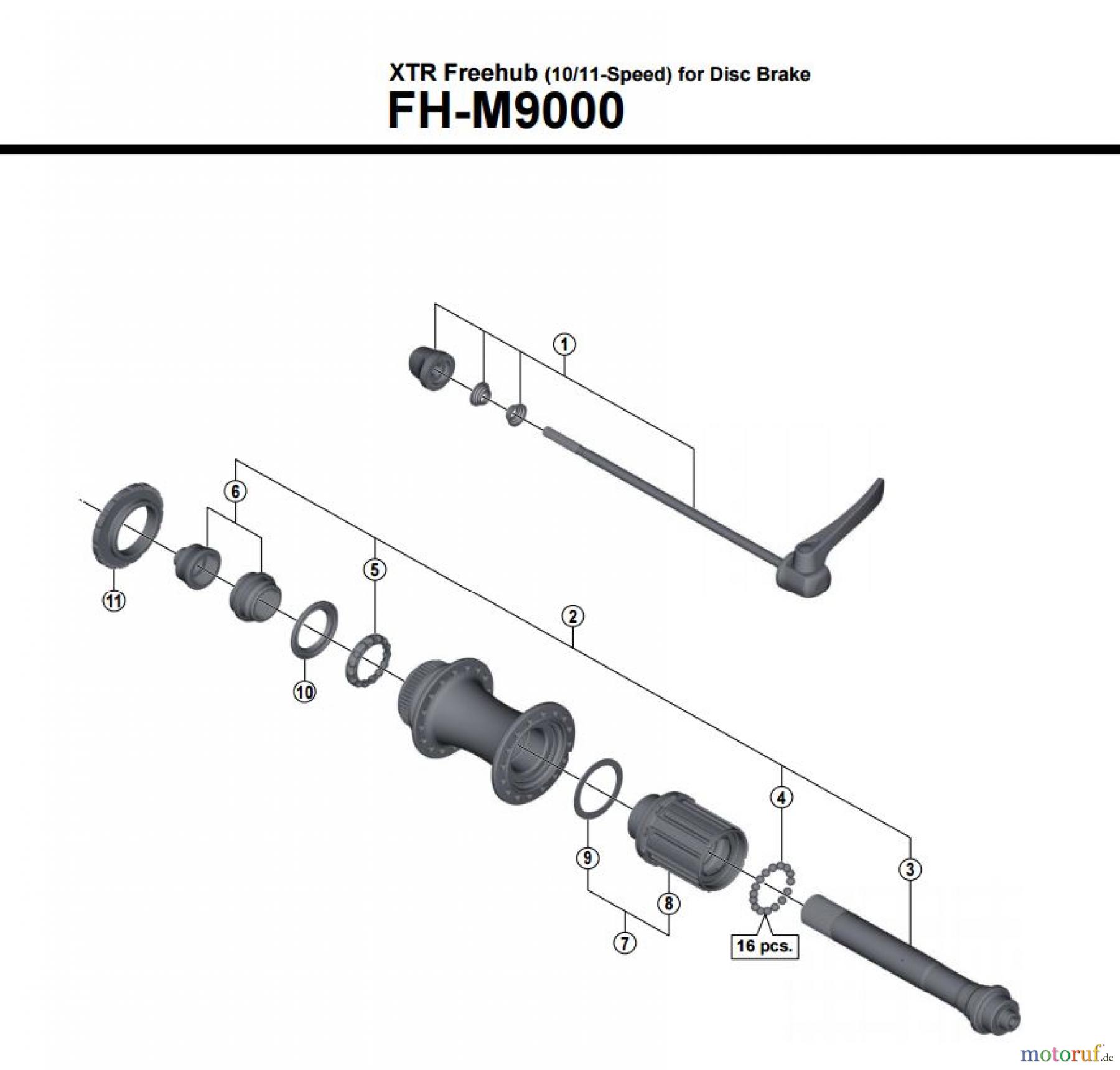  Shimano FH Free Hub - Freilaufnabe FH-M9000 XTR Freehub (10/11-Speed) for Disc Brake