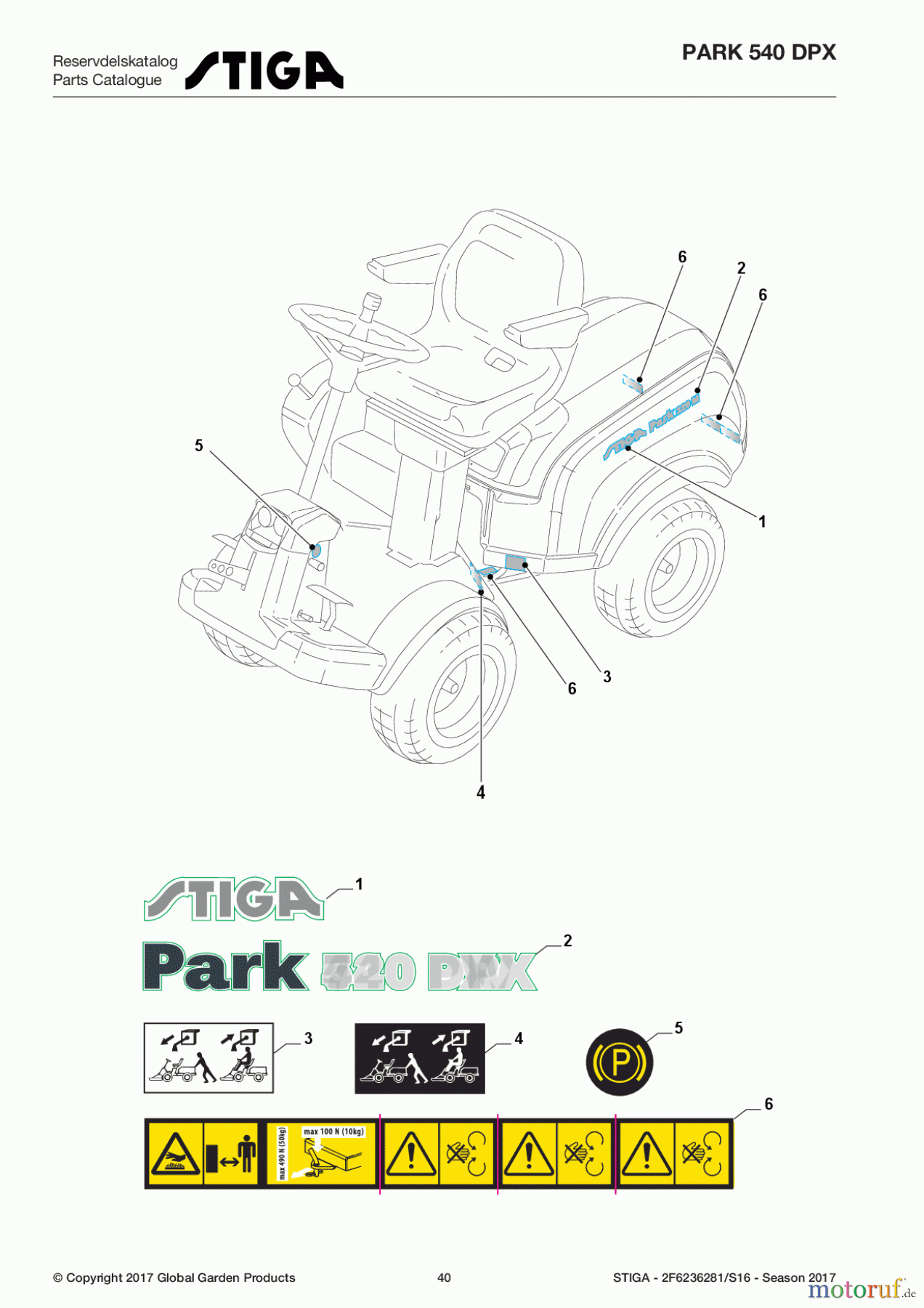  Stiga Frontmäher Grundgerät Park Consumer High 2017 Park 540 DPX 2F6236281/S16 - Season 2017 Labels