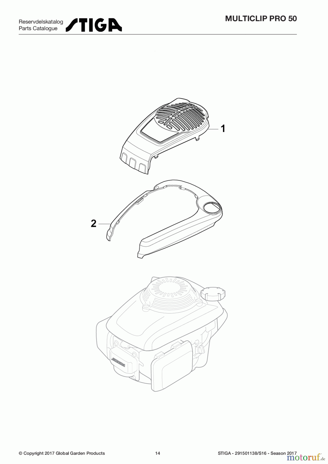  Stiga Rasenmäher Baujahr 2017 Benzin Ohne Antrieb 2017 MULTICLIP PRO 50 291501138/S16 - Season 2017 Honda Engine Cover