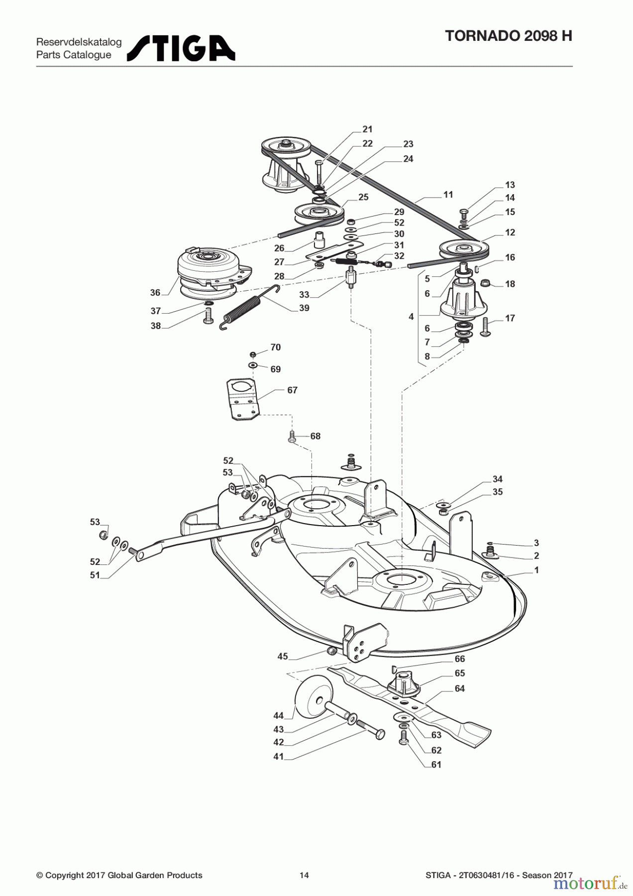  Stiga Rasentraktoren Estate, Tornado tractors 98 cm Seitenauswurf 2017 TORNADO 2098 H 2T0630481/16 - Season 2017 Cutting Plate