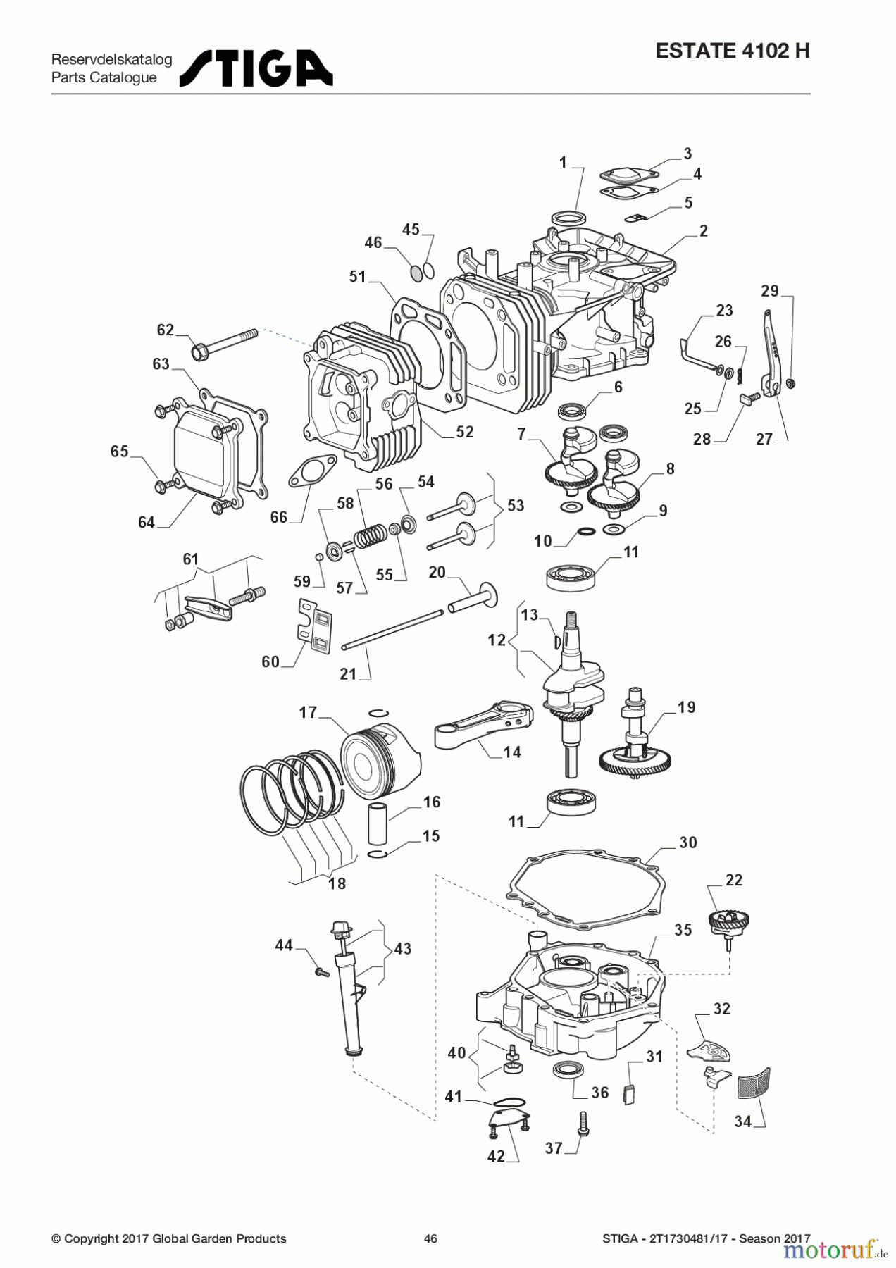  Stiga Aufsitzmäher Baujahr 2017 ESTATE 4102 H 2T1730481/17 - Season 2017 Engine - Piston, Crankshaft