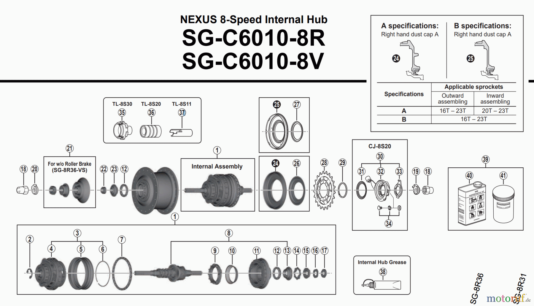  Shimano SG Getriebenabe /Nabenschaltung SG-C6010-8R, SG-C6010-8V NEXUS 8-Speed Internal Hub
