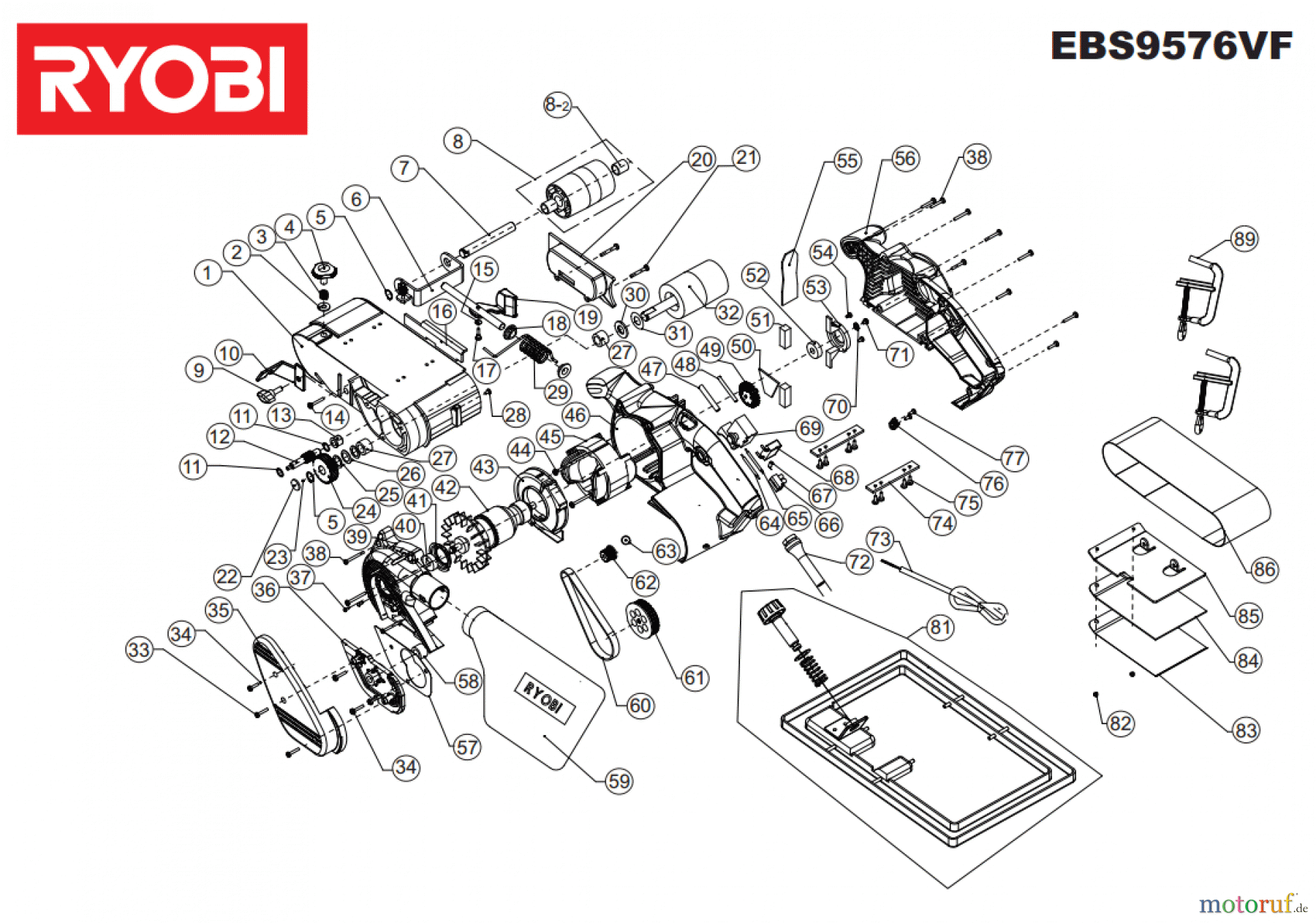  Ryobi Schleifgeräte Bandschleifgeräte EBS9576VF Seite 1