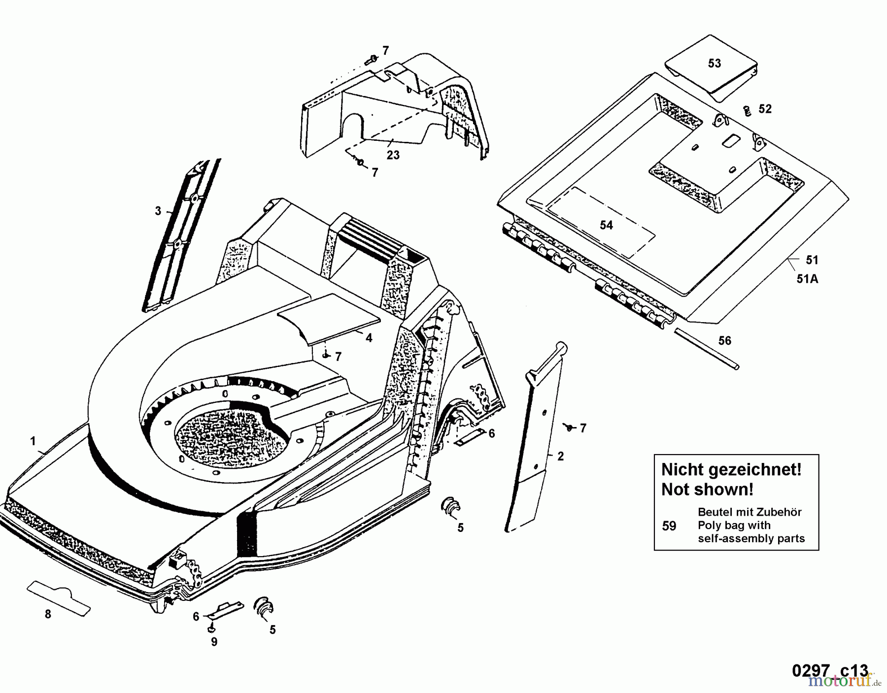  Wolf-Garten Motormäher mit Antrieb 4.42 A 4722885 Serie A  (1999) Heckklappe, Mähwerksgehäuse