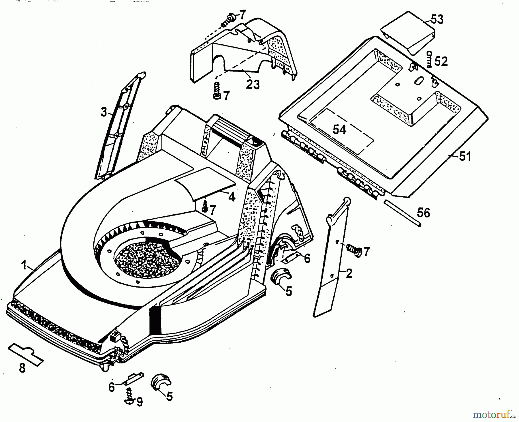  Wolf-Garten Motormäher mit Antrieb Olympia 42 A 4722885 Serie A  (1999) Heckklappe, Mähwerksgehäuse