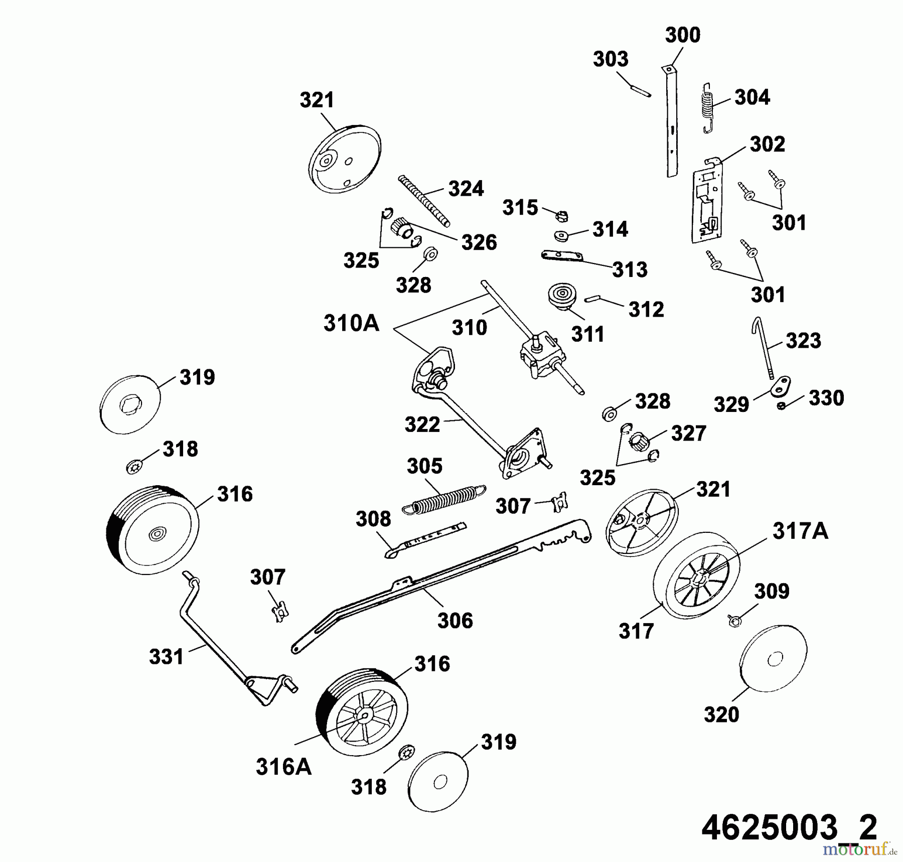  Wolf-Garten Elektromäher mit Antrieb Esprit 46 EA 4625003 Serie A  (2005) Höhenverstellung, Räder