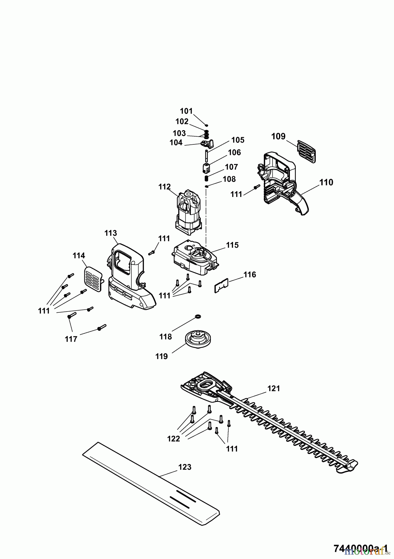  Wolf-Garten Elektroheckenscheren HSE 45 V 7440000 Serie A  (2007) Messer, Messeraufnahme, Motor