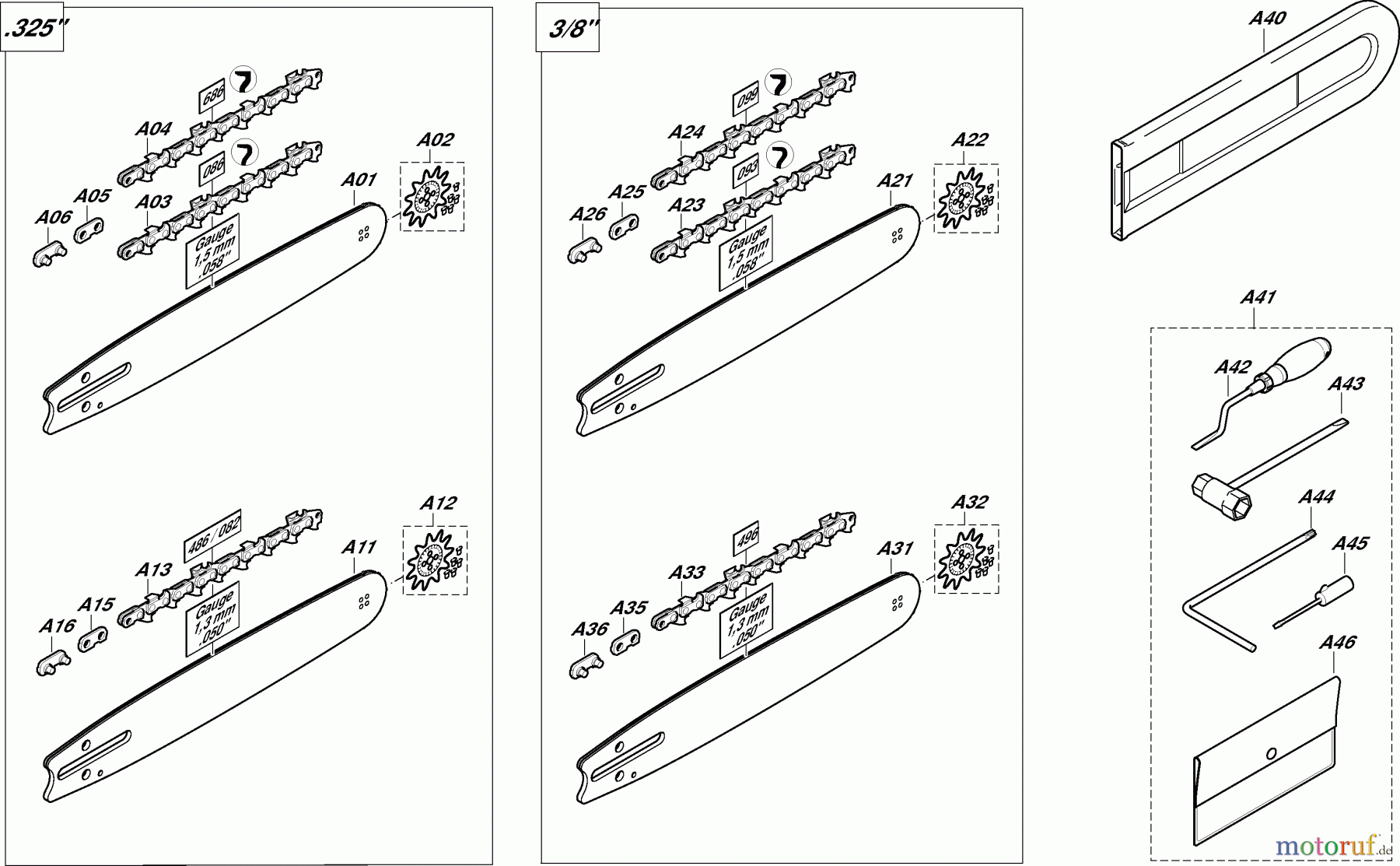  Dolmar Kettensägen Benzin Kettensäge PS-510 (USA) 8  Sägeschienen, Sägeketten, Werkzeug