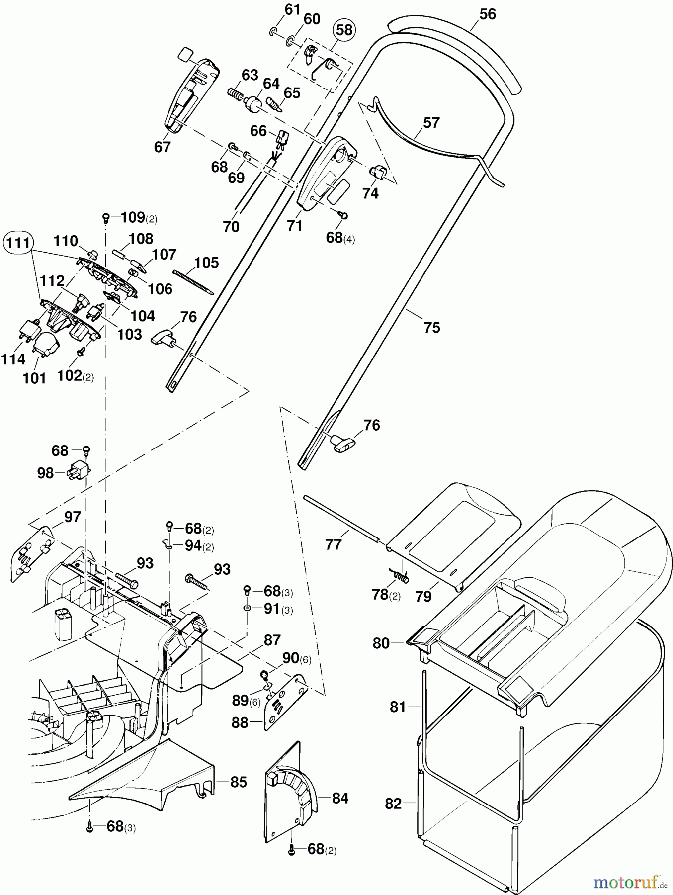  Dolmar Rasenmäher Akku AM-4024 2  Führungsholm, Schalter, Grasfangsack