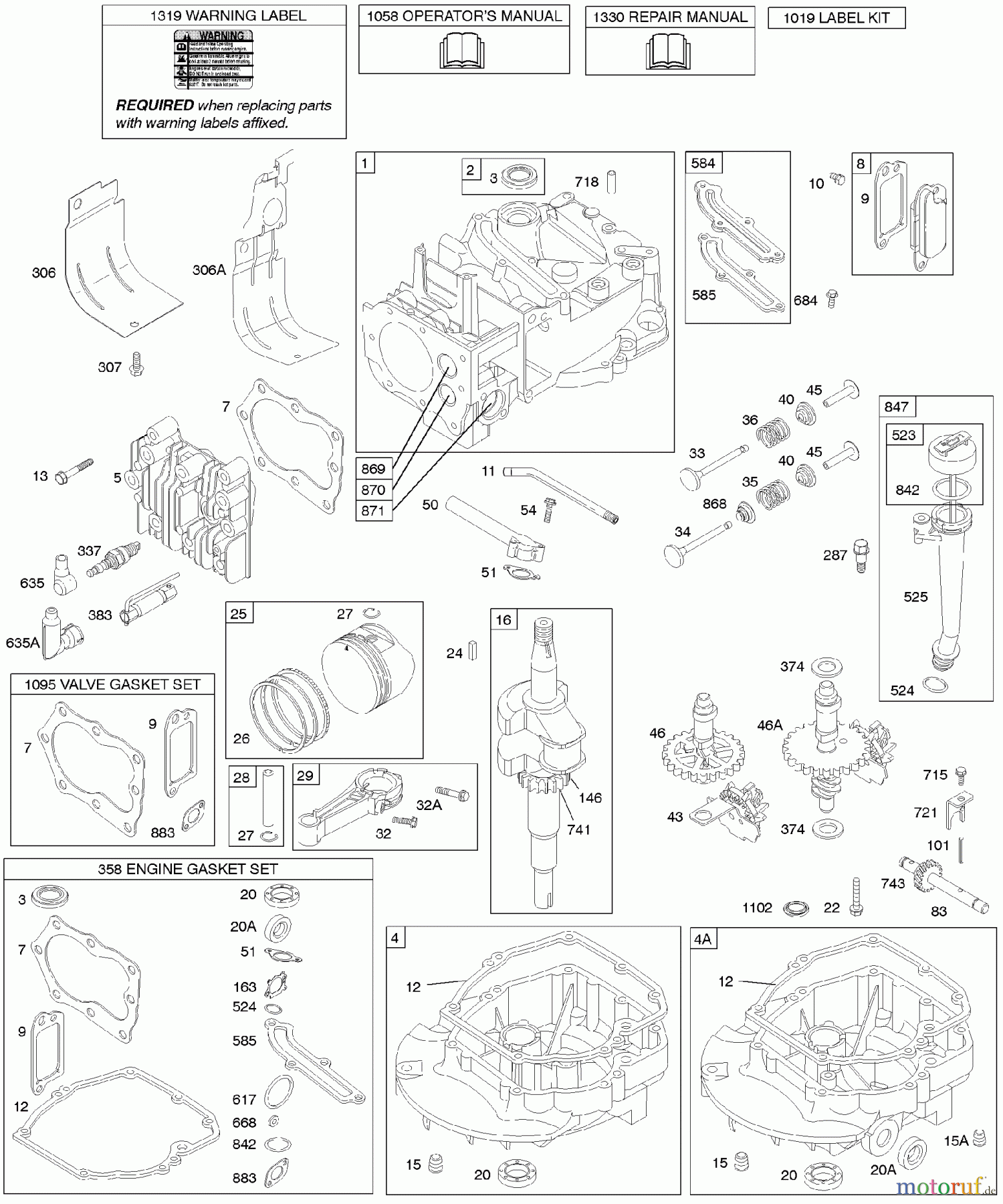 Viking Motoren B & S 12. . . 12H807-1368-01 D - Nocken, Nockenwelle, Kurbelwelle, Zylinder