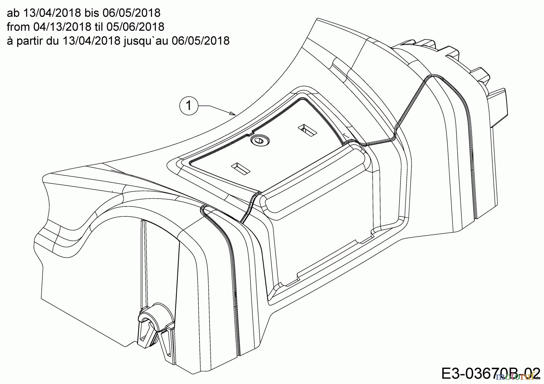  MTD Motormäher mit Antrieb Smart 46 SPB 12B-TA5B600  (2018) Abdeckung Vorderachse ab 13/04/2018 bis 06/05/2018