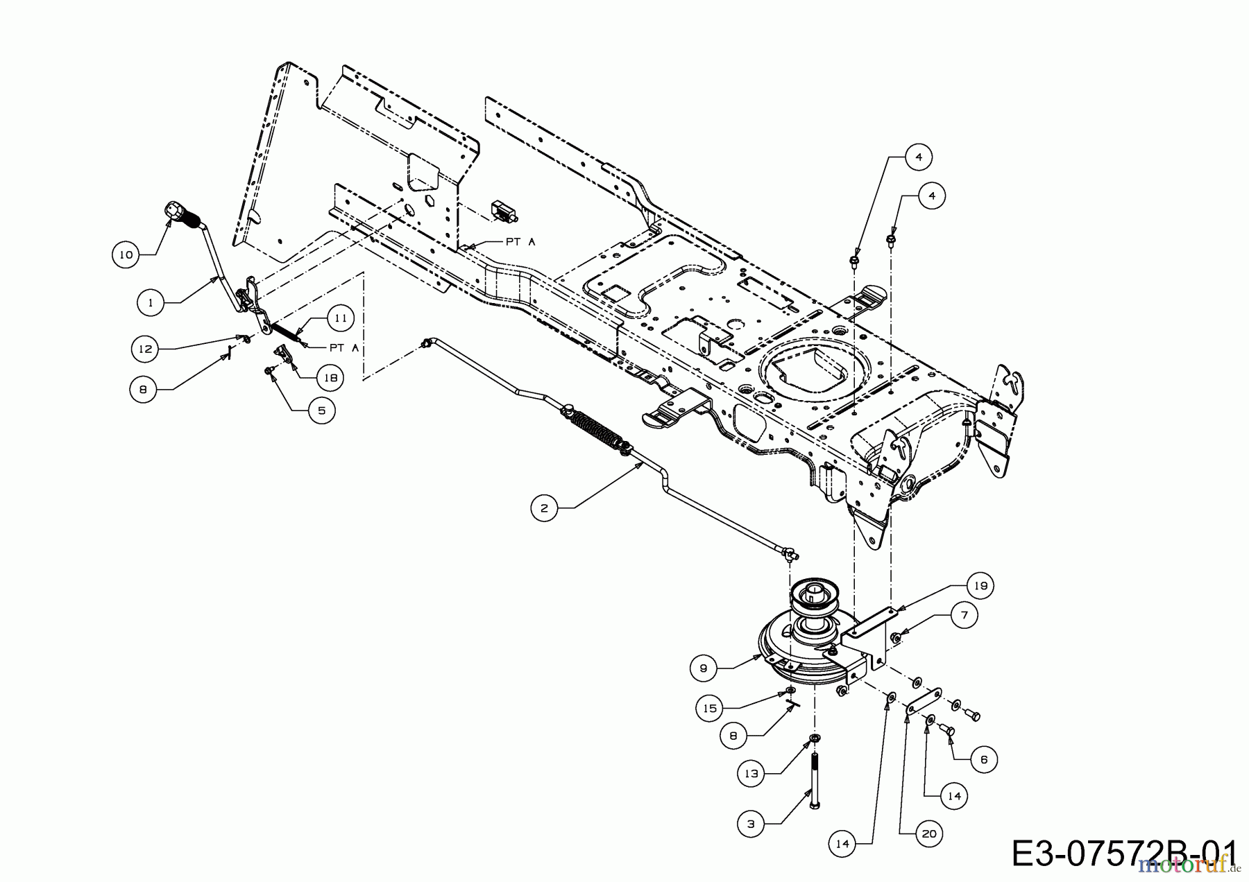  Wolf-Garten Rasentraktoren Expert 92.155 A 13HD90WE650  (2014) Mähwerkseinschaltung, Motorkeilriemenscheibe