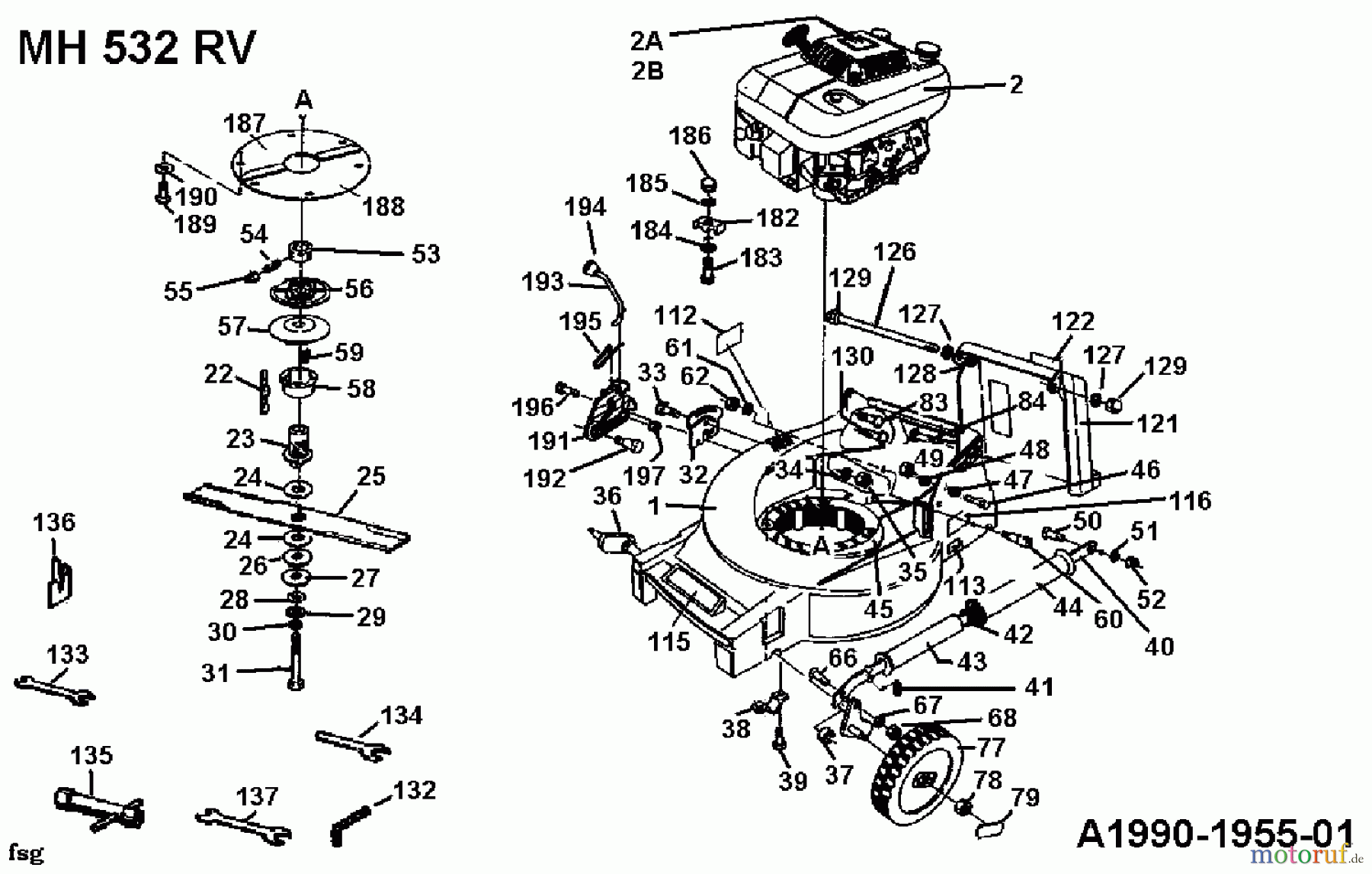 Gutbrod Motormäher mit Antrieb MH 532 RV 04007.01 (1990) Messer, Räder vorne, Schnitthöhenverstellung