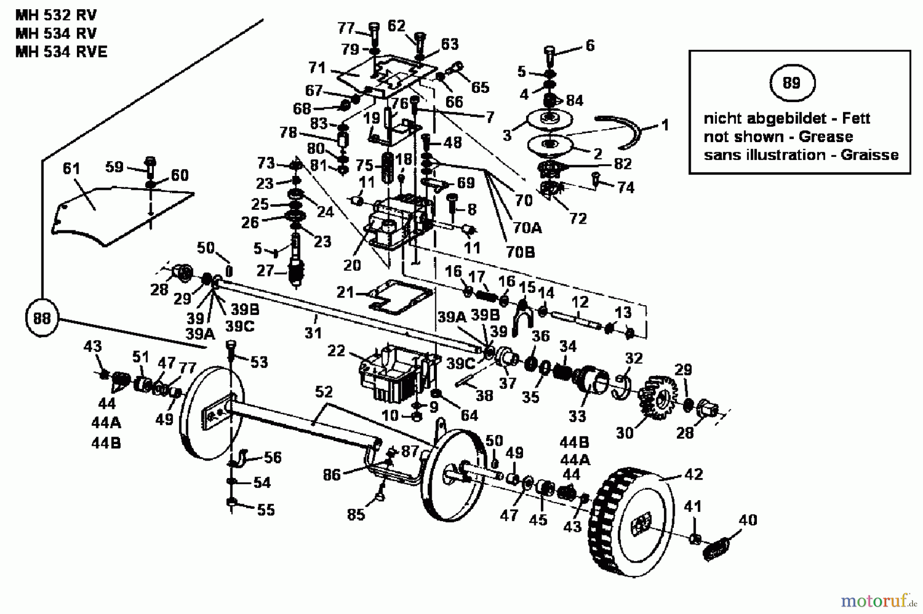  Gutbrod Motormäher mit Antrieb MH 534 RV 04007.02  (1990) Getriebe, Räder