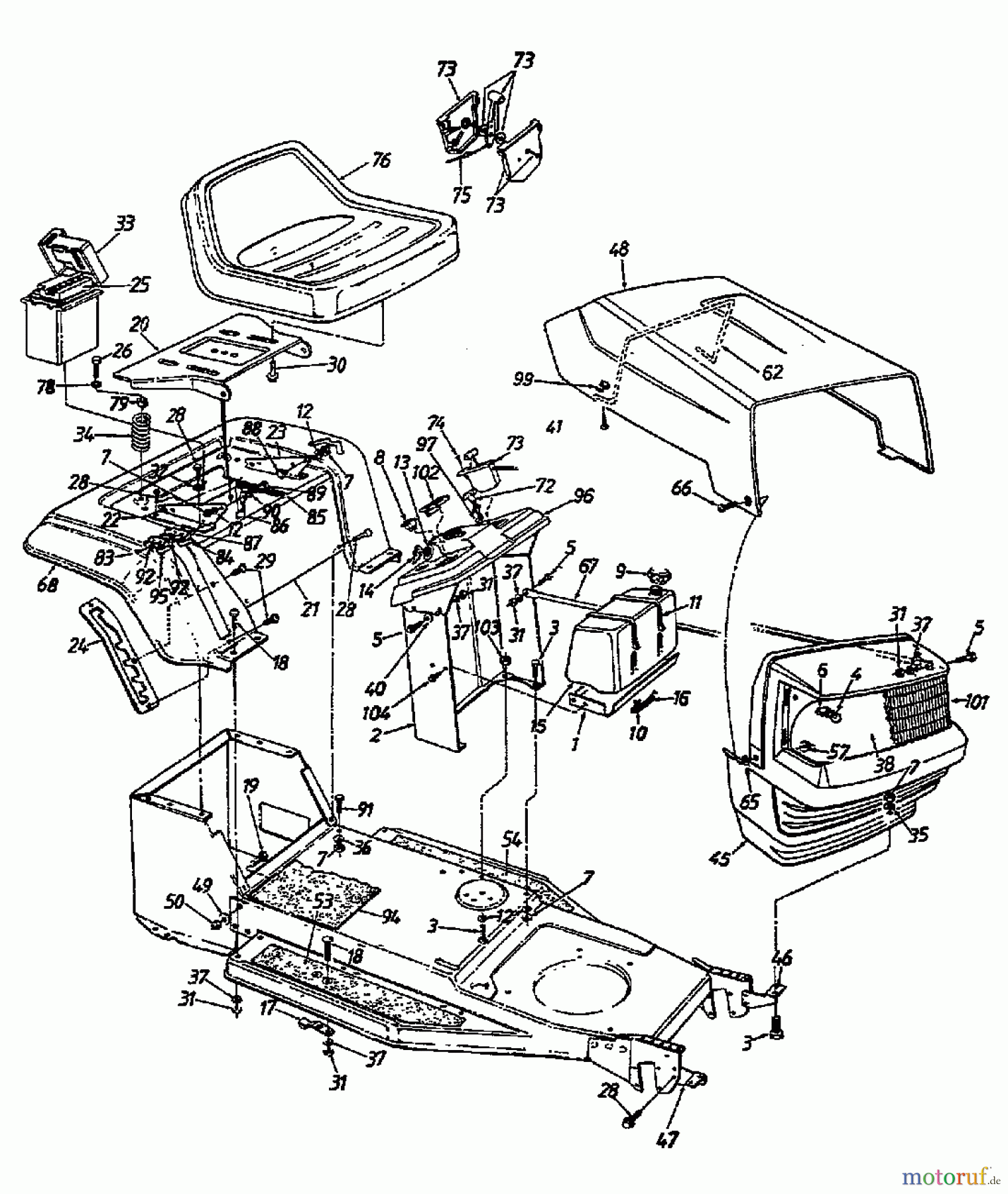  Columbia Rasentraktoren 111/910 N 132-430E600  (1992) Armaturenbrett, Motorhaube 0-Style, Sitzwanne