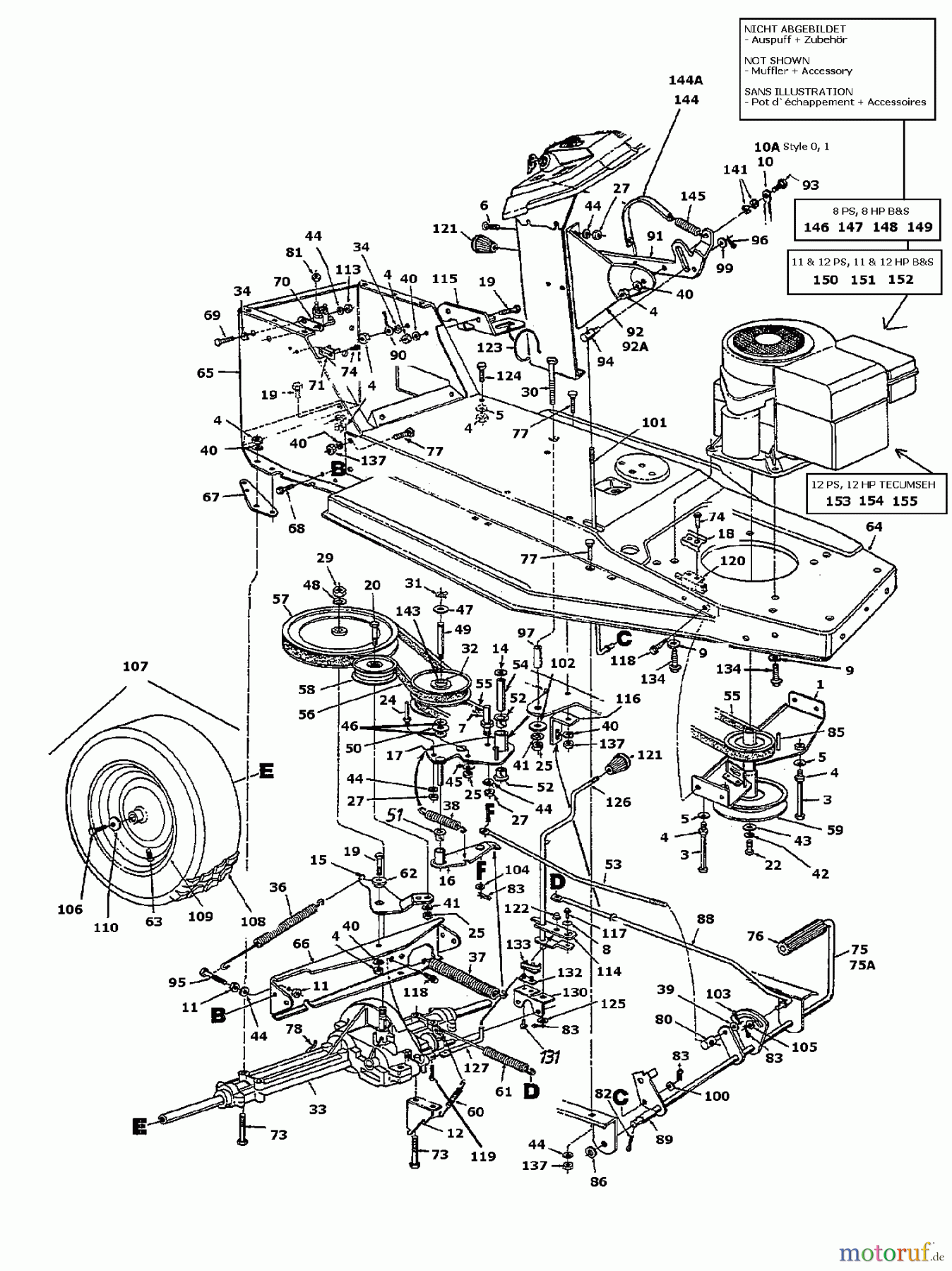  Mastercut Rasentraktoren 12/91 133I470E657  (1993) Fahrantrieb, Motorkeilriemenscheibe, Pedal, Räder hinten