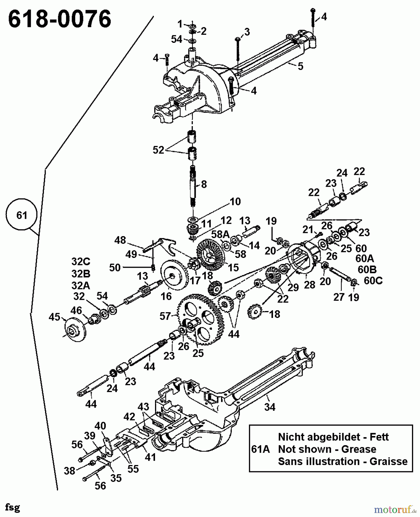  Columbia Rasentraktoren 110/810 135B451D626  (1995) Getriebe 618-0076