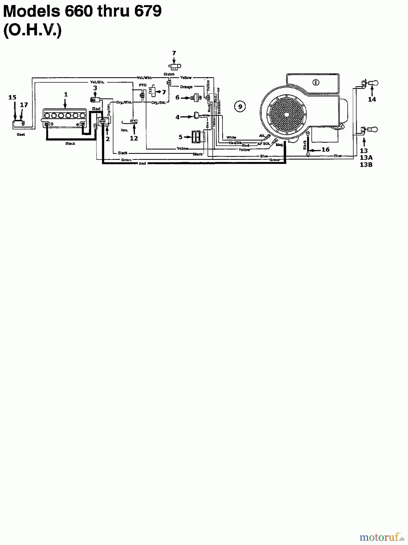  Columbia Rasentraktoren 125/76 N 135L661C626  (1995) Schaltplan für O.H.V.