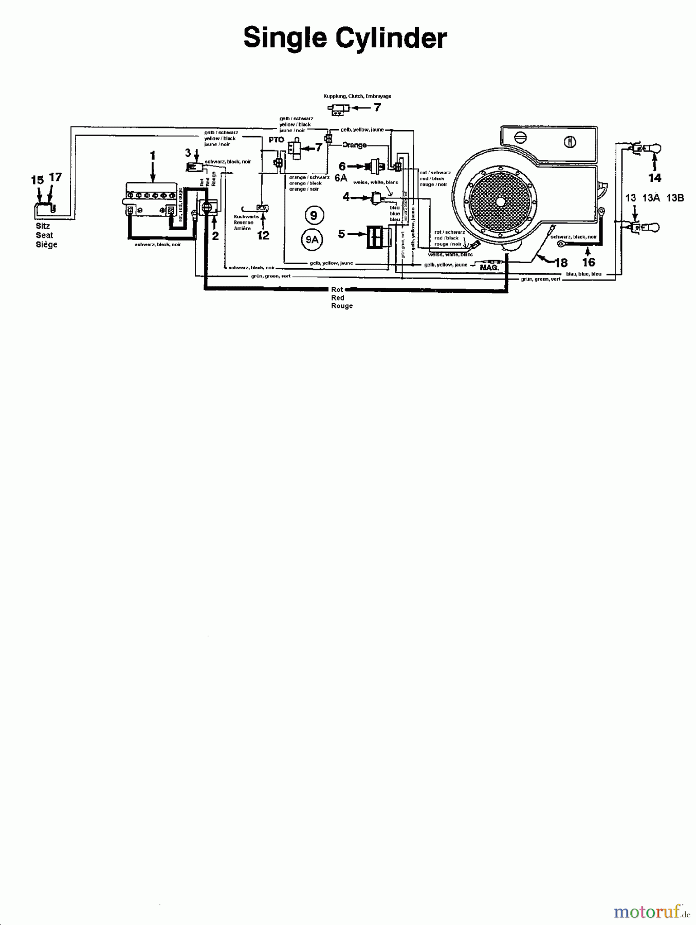  Florica Rasentraktoren 12/76 HN 135K671C638  (1995) Schaltplan Einzylinder