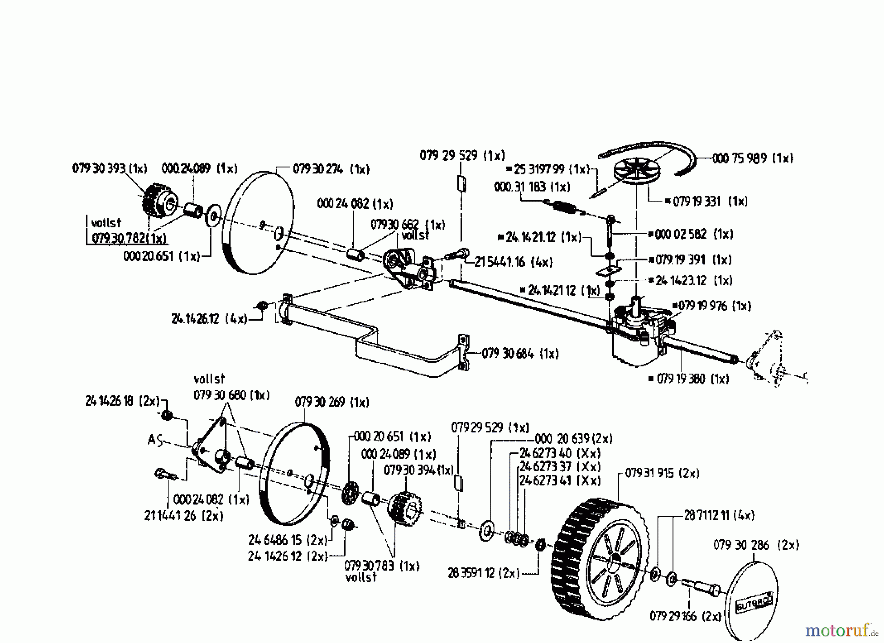  Gutbrod Motormäher mit Antrieb HB 48 RL 02815.04  (1996) Getriebe, Räder