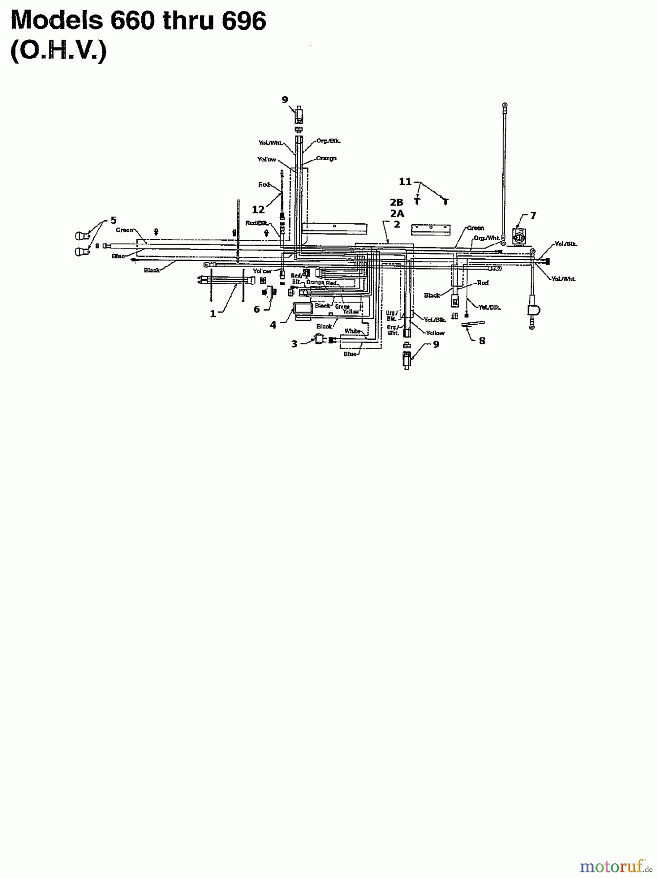  Lawnflite Rasentraktoren 806 13AO695G611  (1997) Schaltplan für O.H.V.