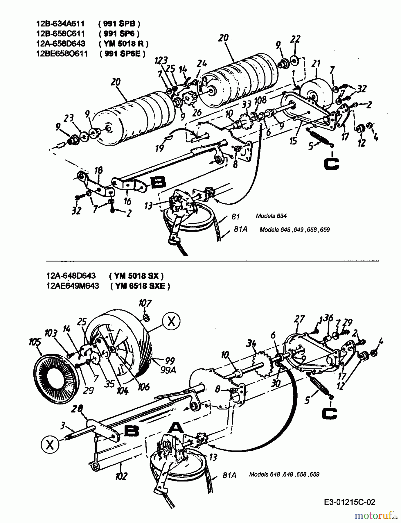  Lawnflite Motormäher mit Antrieb 991 SP 6 12B-658C611  (2000) Getriebe, Rollen, Räder