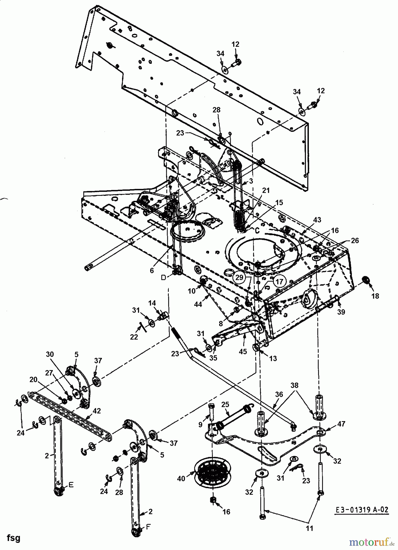  MTD Rasentraktoren EH/130 13AA795N678  (1998) Mähwerksaushebung, Spannrolle