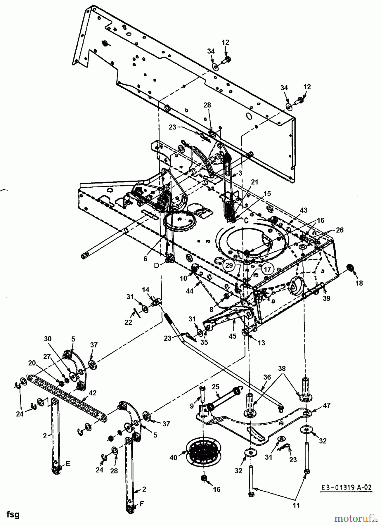  MTD ältere Modelle Rasentraktoren E/165 13DO768N678  (2001) Mähwerksaushebung, Spannrolle