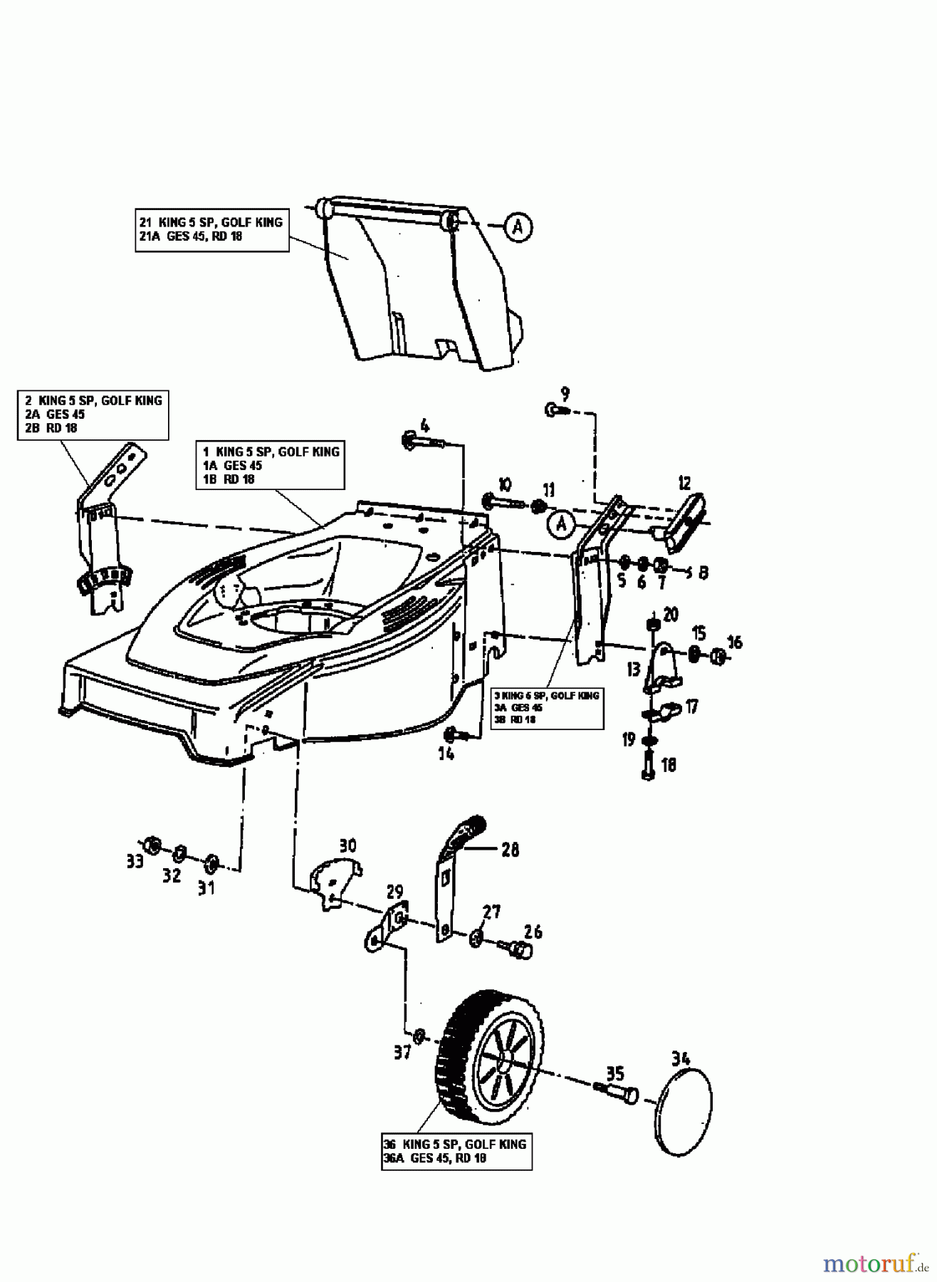  Golf Motormäher mit Antrieb KING 12A-T15Z648  (1999) Höhenverstellung, Räder