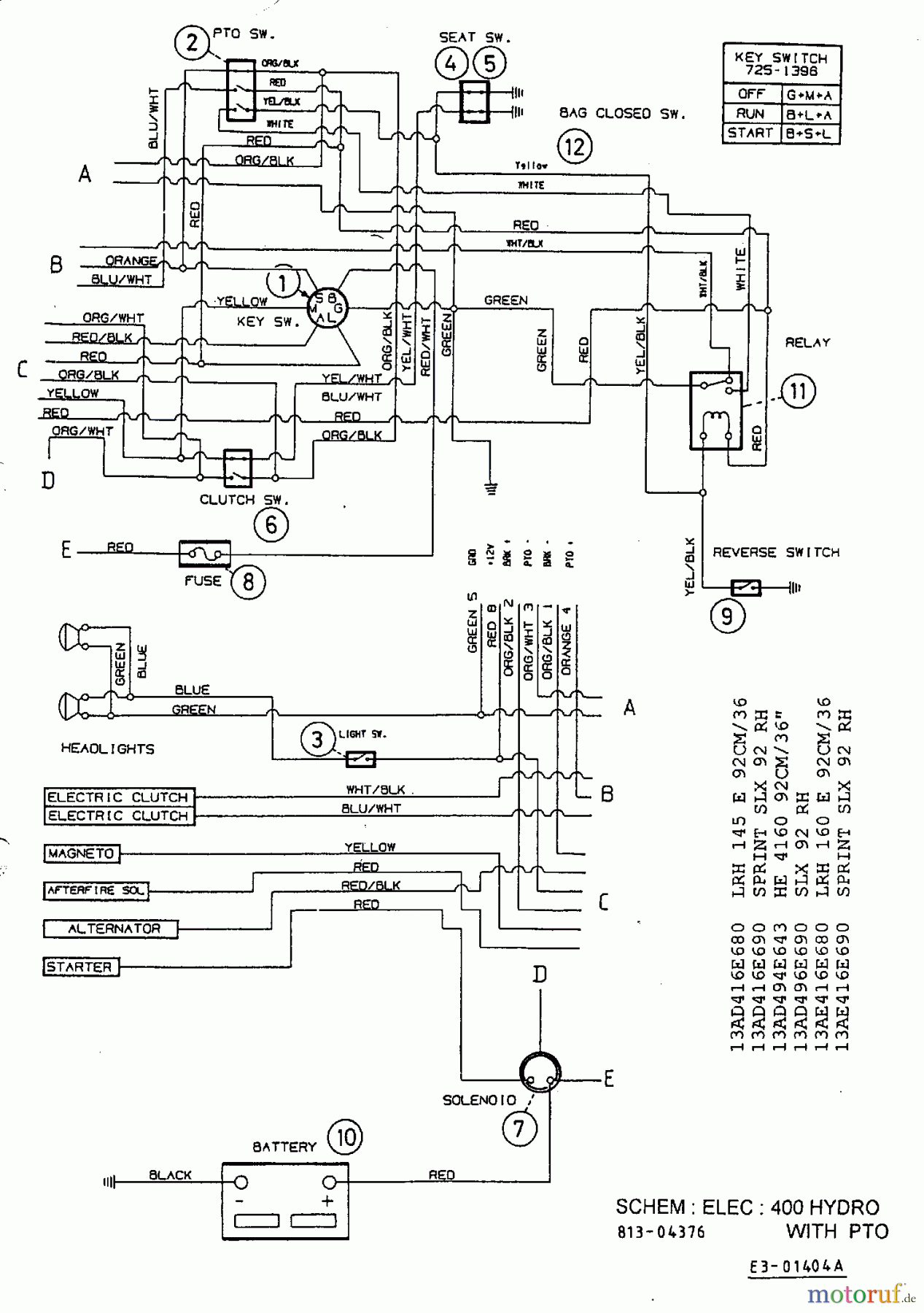  MTD ältere Modelle Rasentraktoren H 145 13AP418F678  (2001) Schaltplan