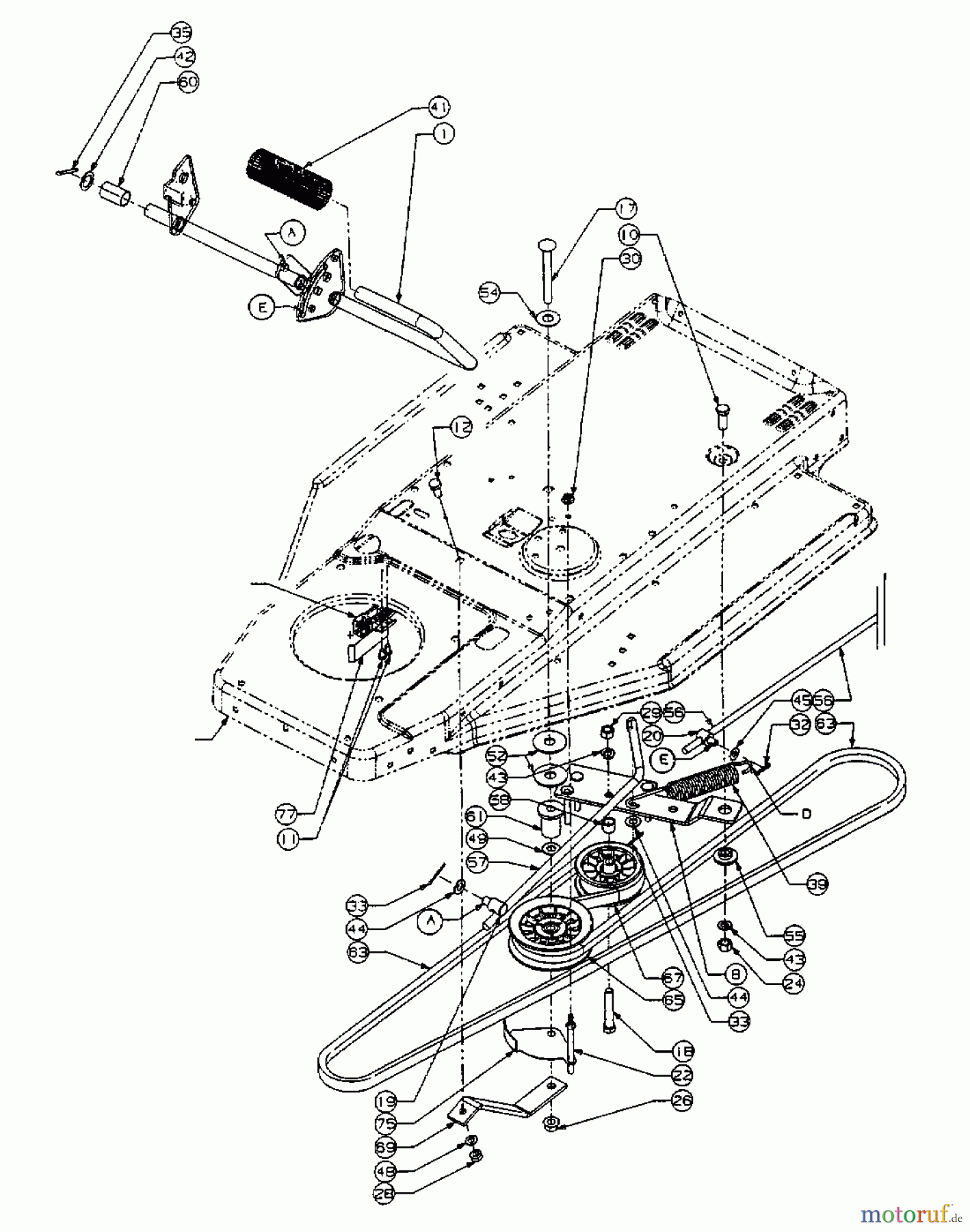  MTD ältere Modelle Rasentraktoren RH 155/92 B 13AA458E678  (2003) Fahrantrieb, Pedale