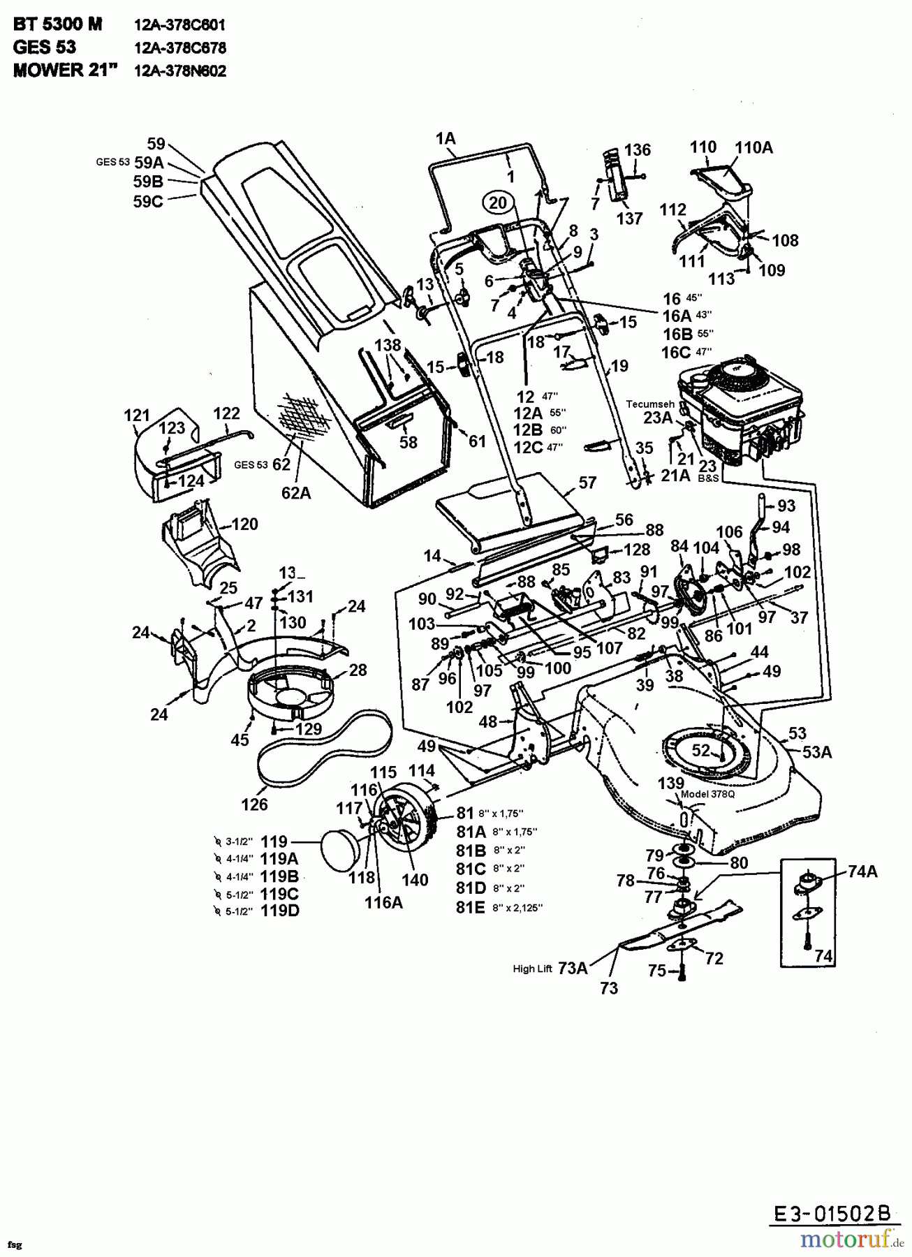  MTD Motormäher mit Antrieb 378 N 12A-378N602  (2001) Grundgerät