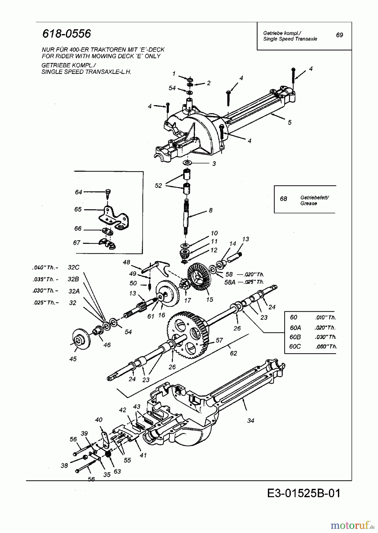  MTD Rasentraktoren RH 125/92 13A3458E600  (2003) Getriebe 618-0556