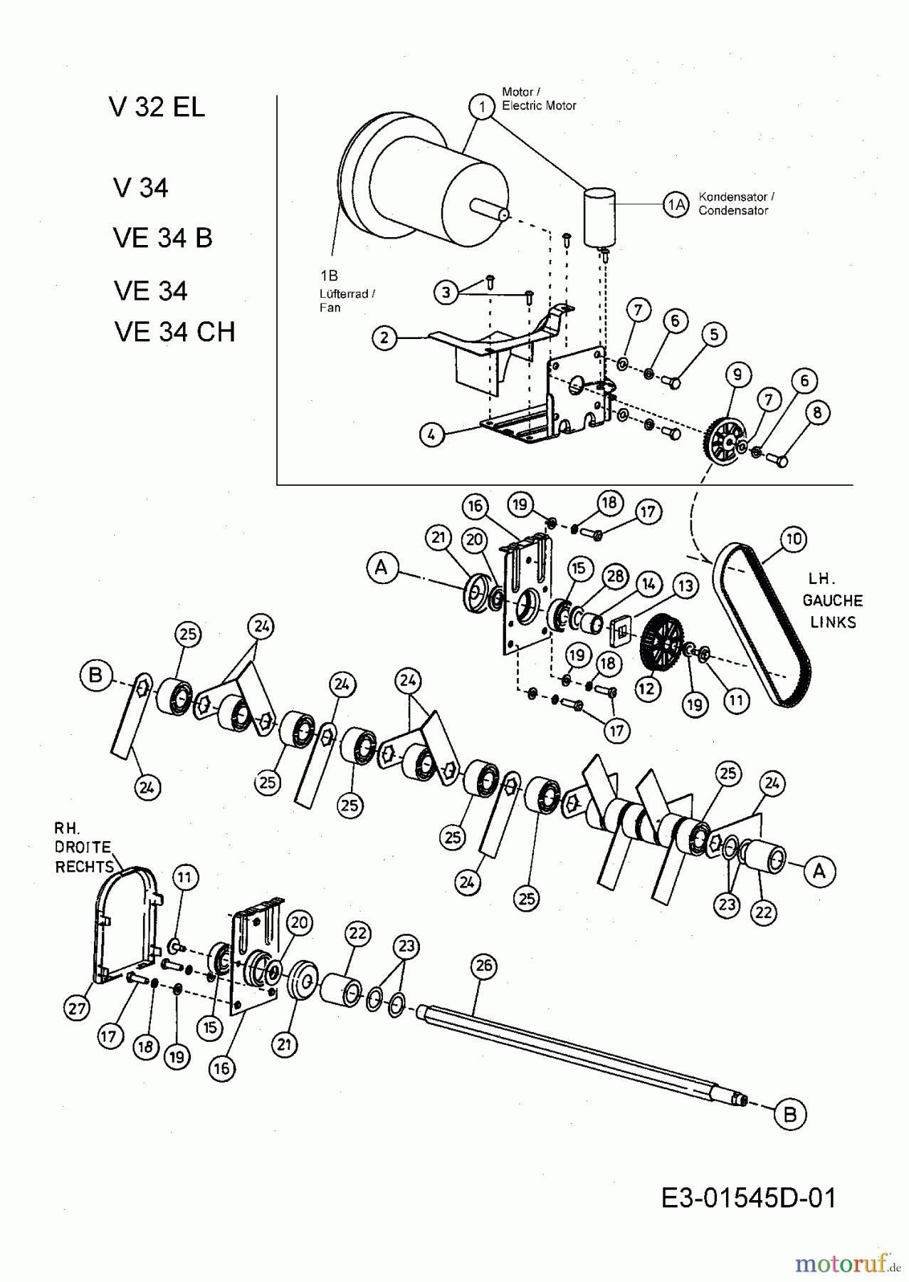  MTD ältere Modelle Elektrovertikutierer VE 34 16AE31DA678  (2006) Elektromotor, Messerwalze