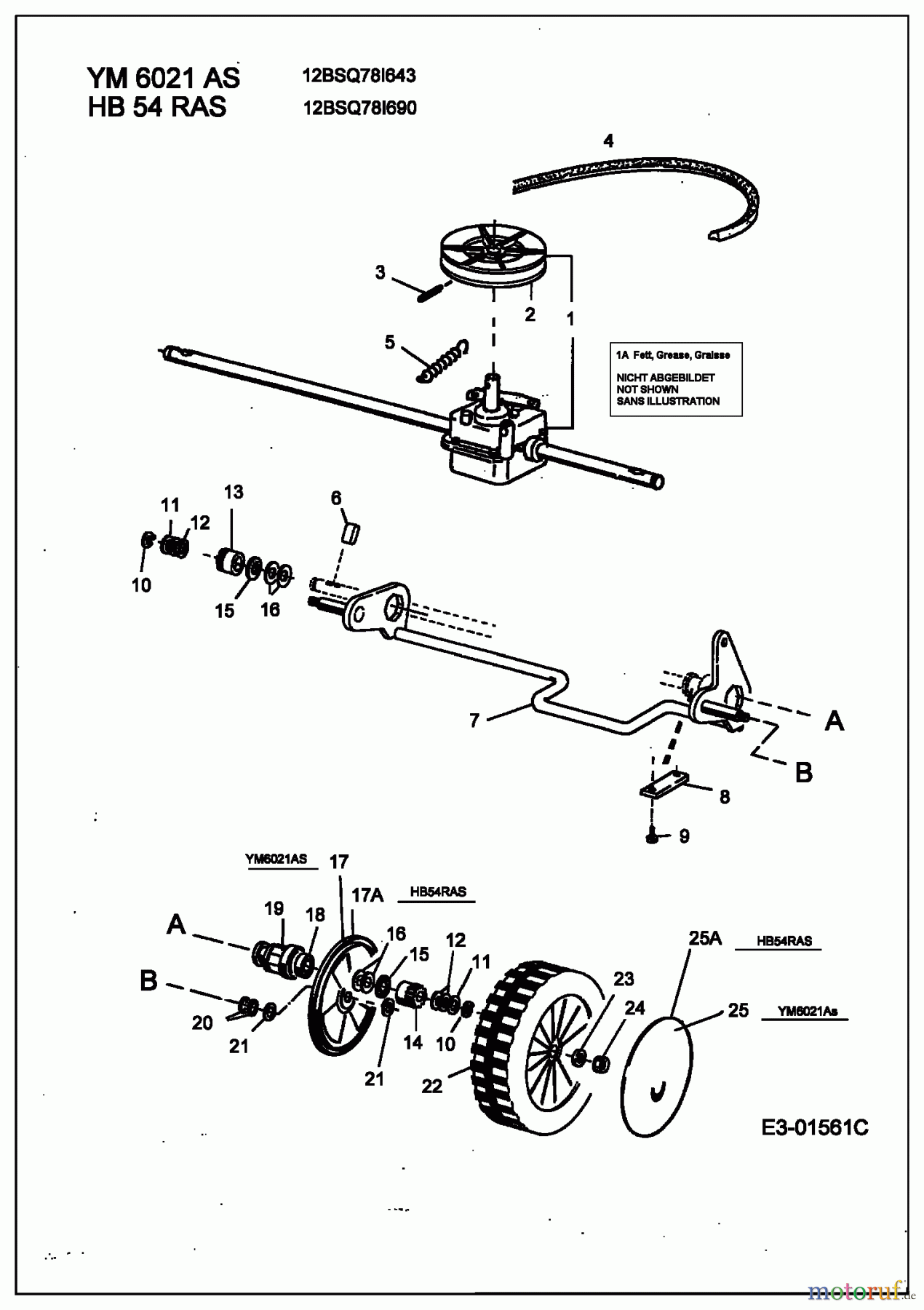  Gutbrod Motormäher mit Antrieb HB 54 RAS 12ASQ79U690  (2001) Getriebe, Räder