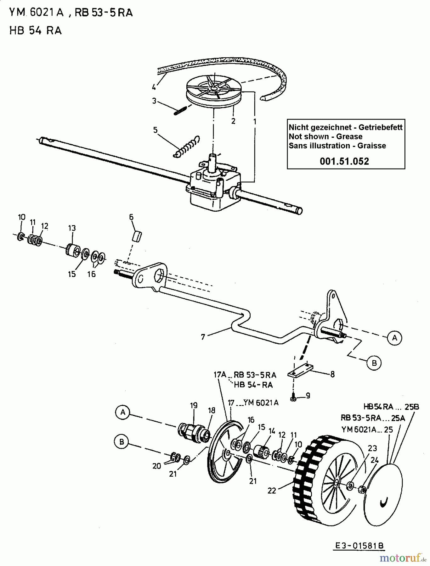  Gutbrod Motormäher mit Antrieb HB 54 RA 12B-Q78T690  (2002) Getriebe, Räder