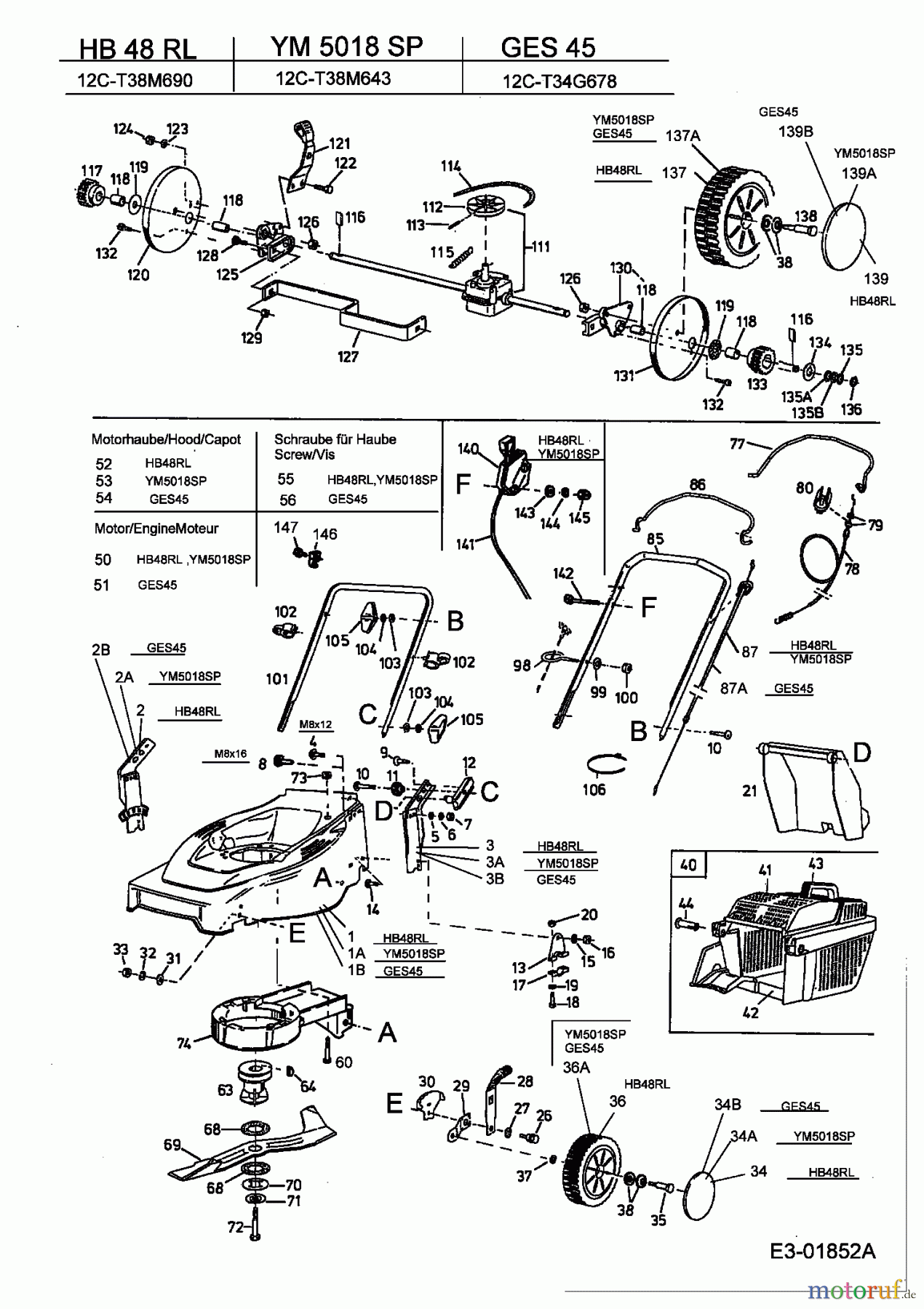  Yard-Man ältere Modelle Motormäher mit Antrieb YM 5018 SP 12C-T38M643  (2003) Grundgerät