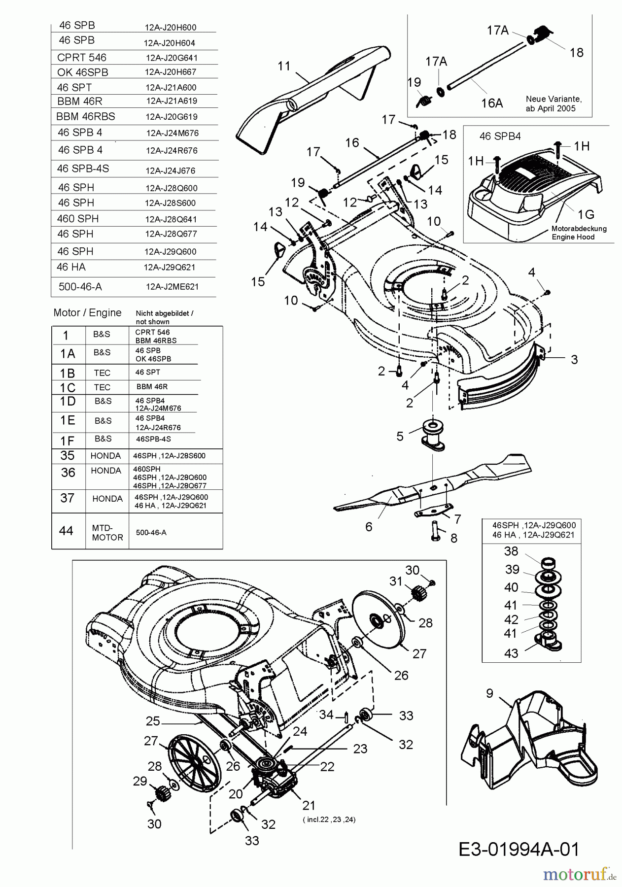  MTD Motormäher mit Antrieb 46 SPT 12A-J21A600  (2005) Getriebe, Messer, Motor