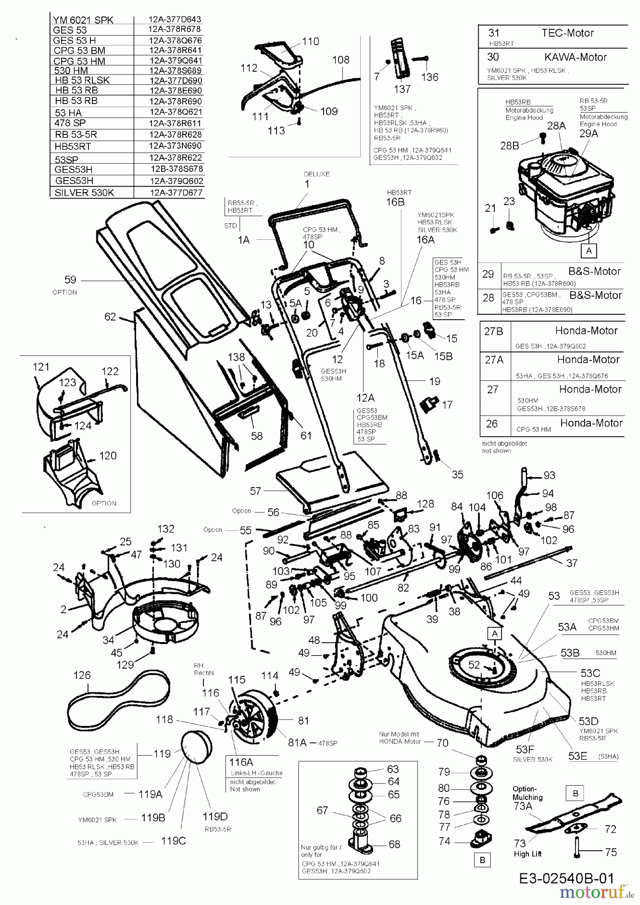  Gutbrod ältere Modelle Motormäher mit Antrieb HB 53 RLSK 12A-377D690  (2006) Grundgerät