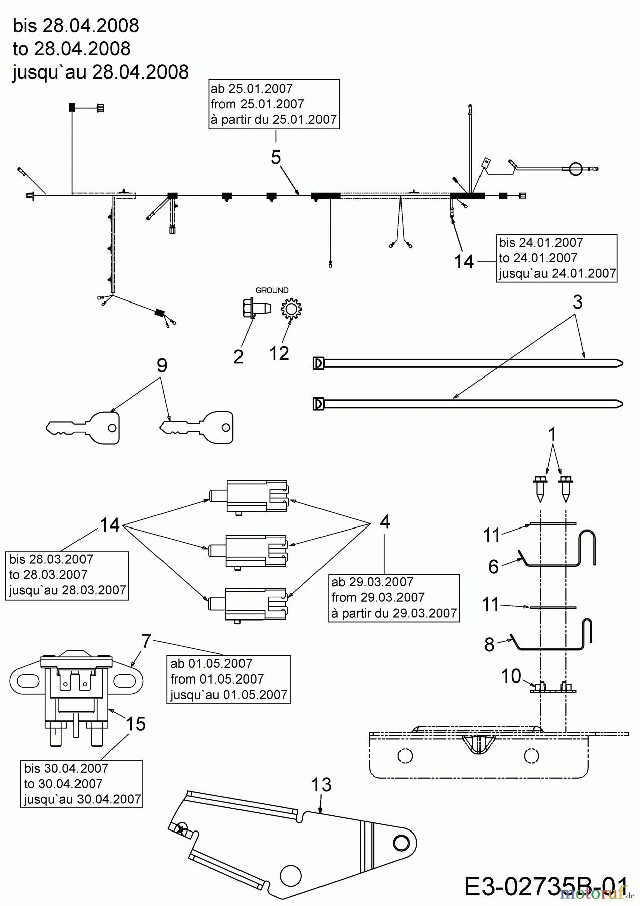  MTD ältere Modelle Rasentraktoren RS 135/96 B 13AH768F678  (2007) Elektroteile