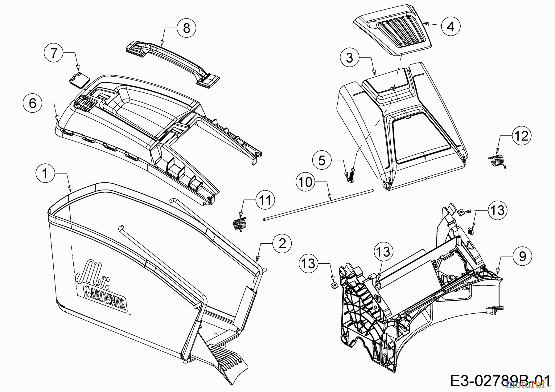  Mr.Gardener Motormäher mit Antrieb HW 53 BA-2 12B-PN7B629  (2018) Grasfangsack, Heckklappe, Leitstück hinten