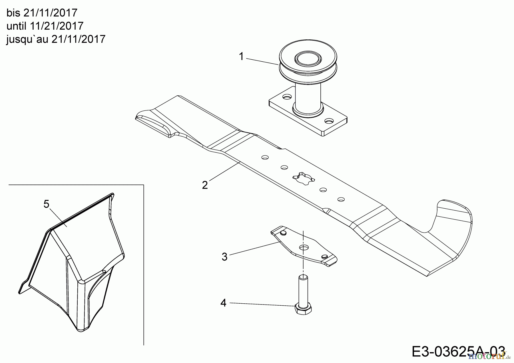 Cub Cadet Motormäher mit Antrieb LM2 DR46S 12BBTQKC603 (2018) Messer, Messeraufnahme, Mulchstopfen bis 21/11/2017