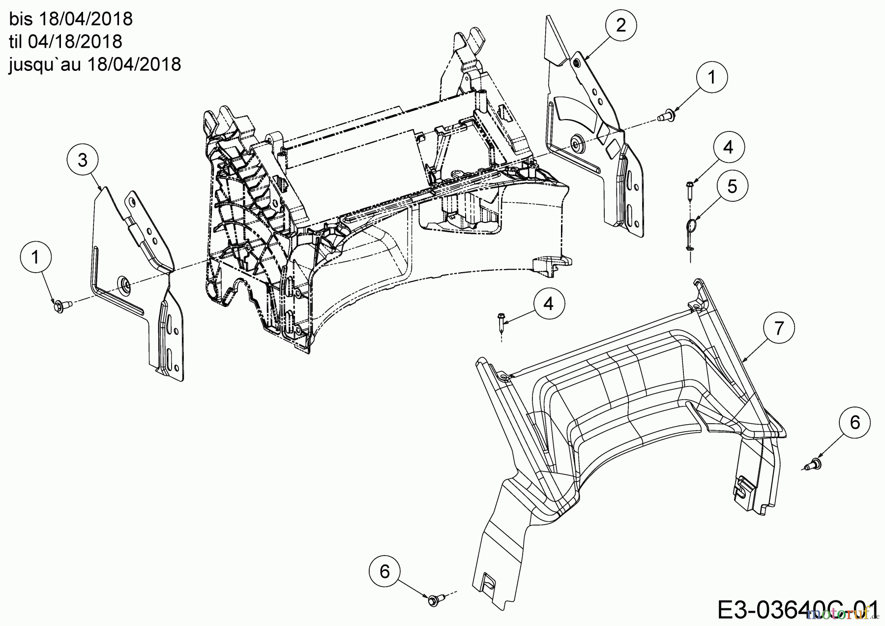  Cub Cadet Motormäher mit Antrieb LM1 AR42 12A-LQSJ603  (2018) Abdeckung hinten, Holmbraketten bis 18/04/2018