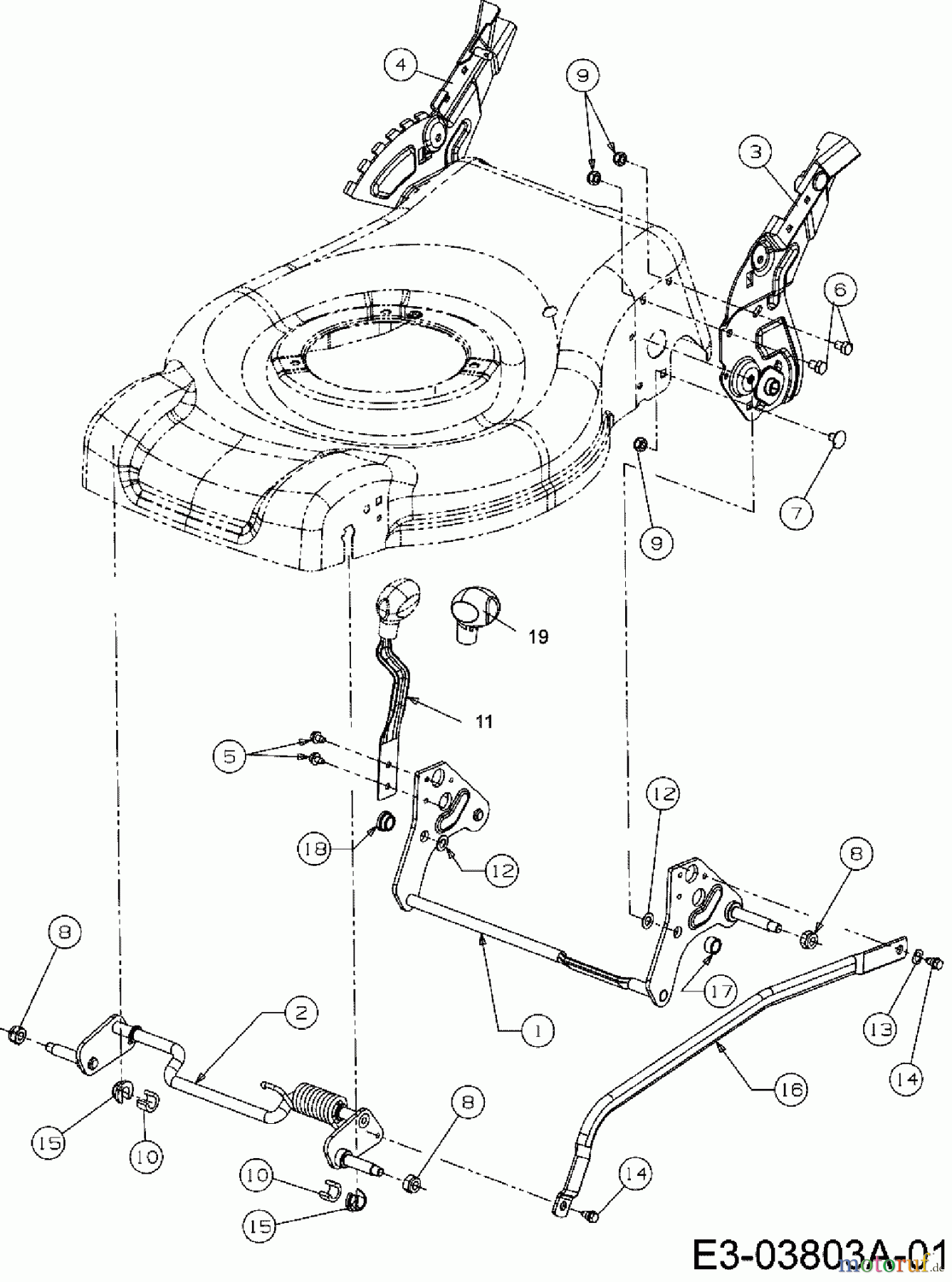  MTD ältere Modelle Motormäher mit Antrieb 46 SPOHW 12C-J6JD600  (2009) Schnitthöhenverstellung