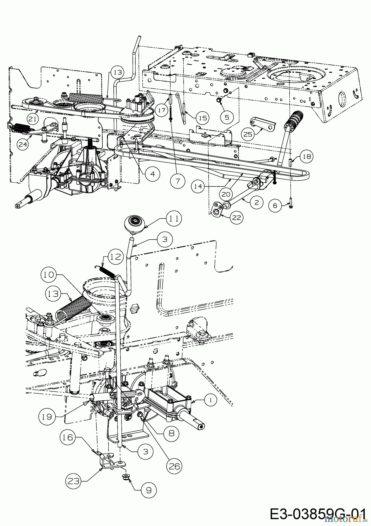  MTD Rasentraktoren DL 1050 TB 13HU76KN677  (2017) Fahrantrieb, Pedal, Schalthebel