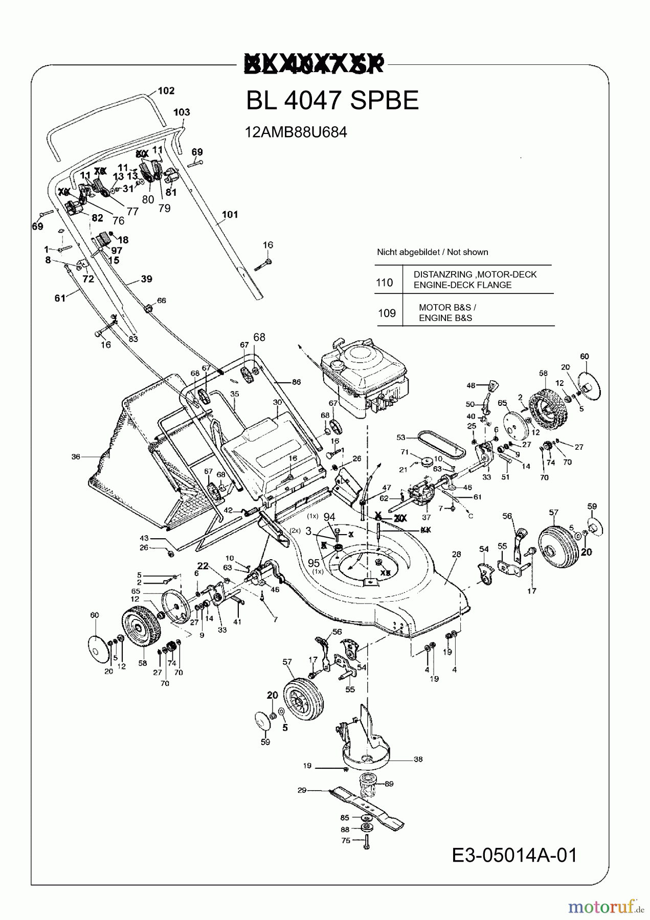  Bolens ältere Modelle Motormäher mit Antrieb BL 4047 SPBE 12AMB88U684  (2009) Grundgerät