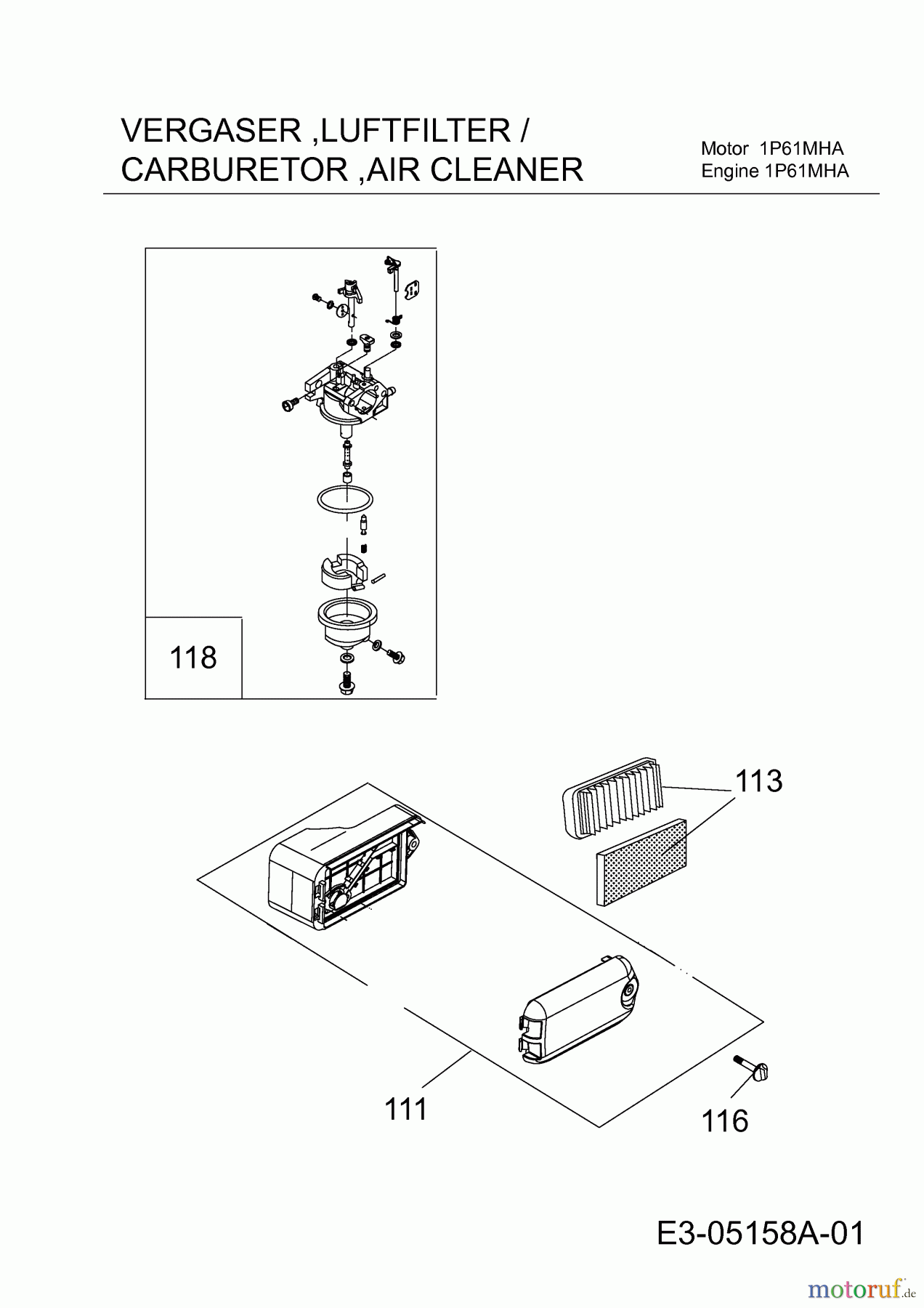  MTD-Motoren MTD vertikal 1 P 61 MHA 752Z1P61MHA  (2009) Luftfilter, Vergaser