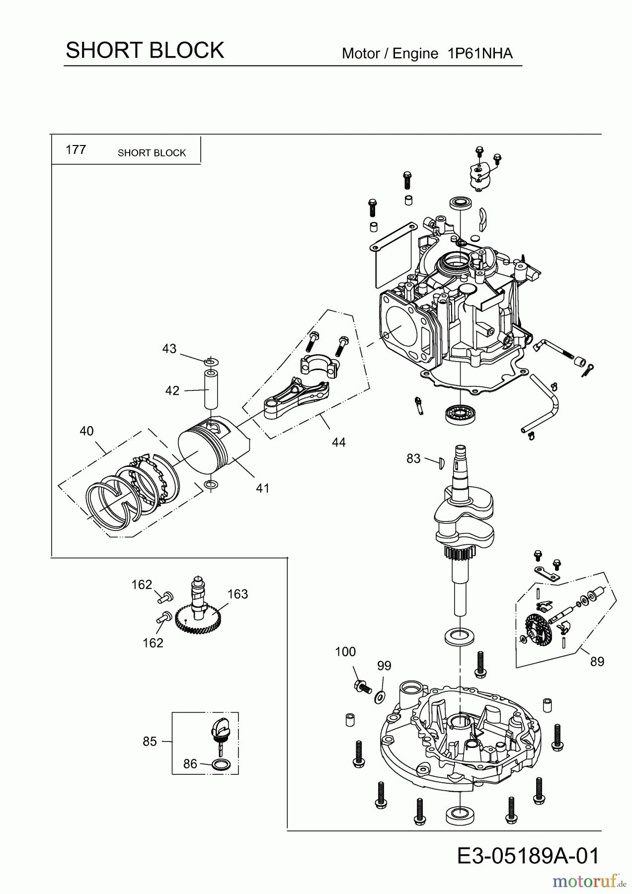  Wolf-Garten Benzinmotoren MTD 1 P 61 NHA 752Z1P61NHA  (2010) Short Block