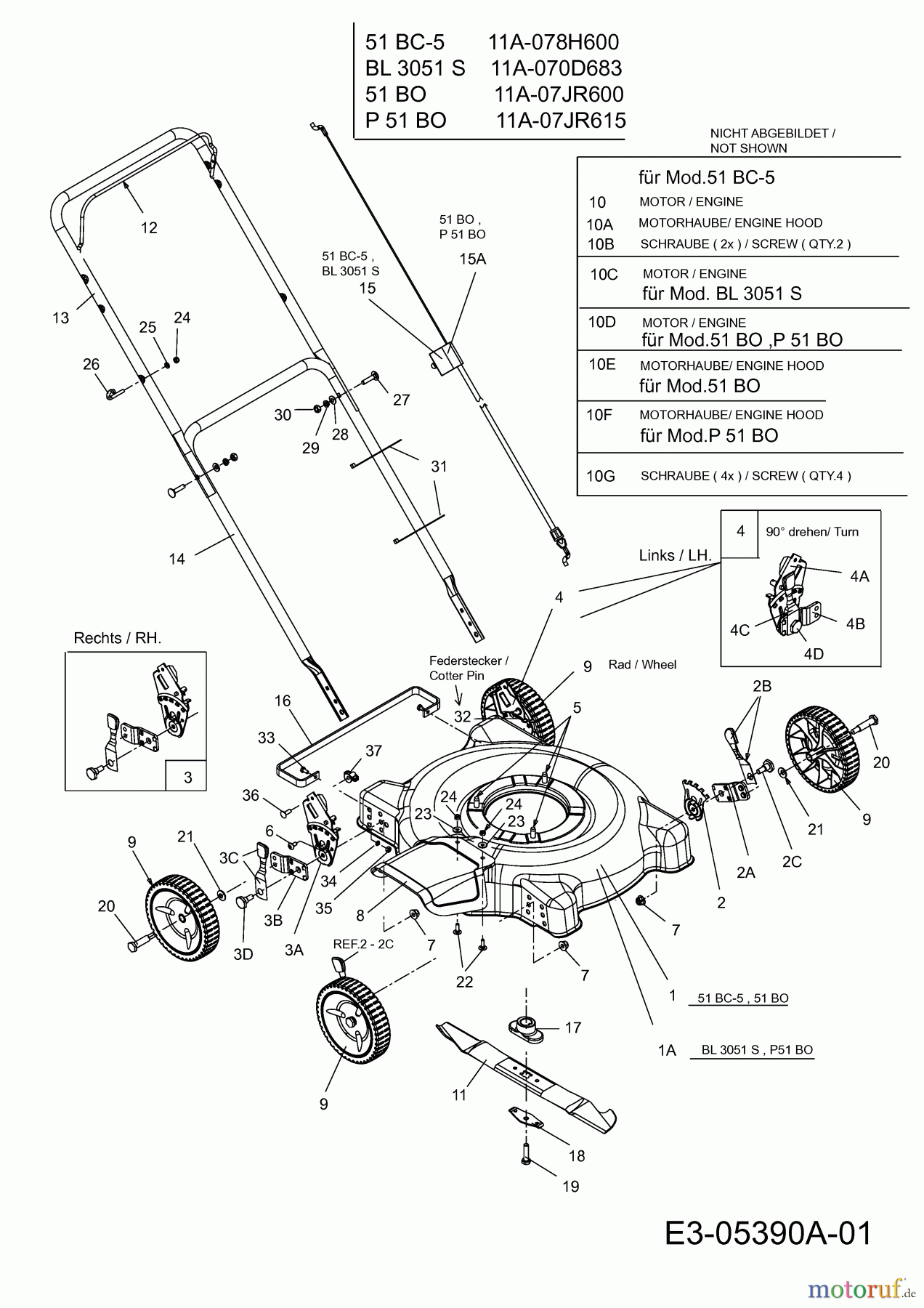  MTD ältere Modelle Motormäher 51 BO 11A-07JR600  (2010) Grundgerät